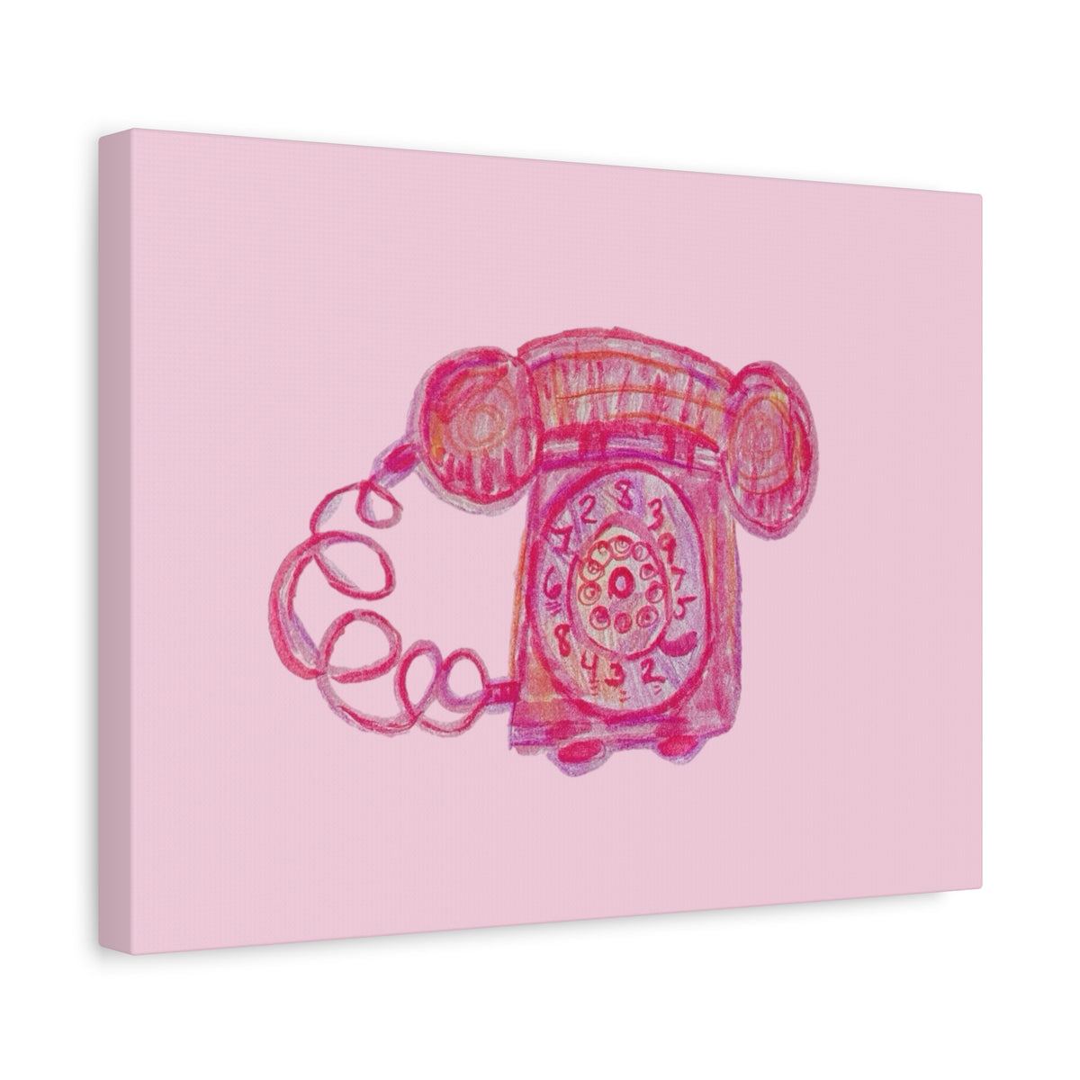 Vintage Pink Rotary Telephone Matte Wall Art Canvas