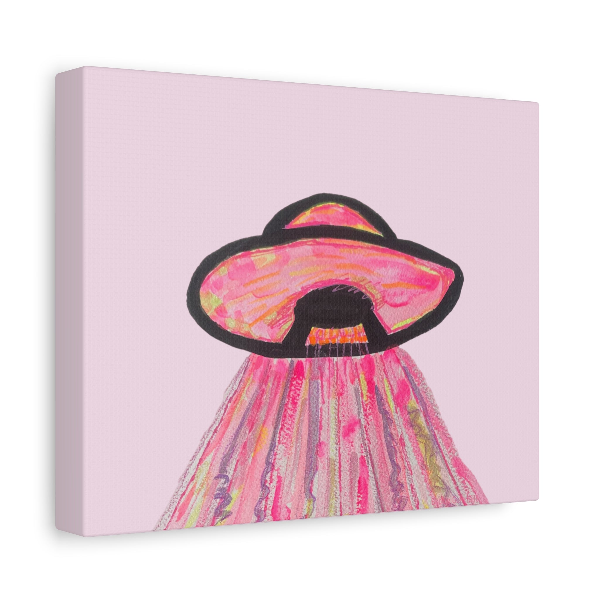 "If Aliens Were Pink" Abstract UFO Spaceship Matte Wall Art Canvas