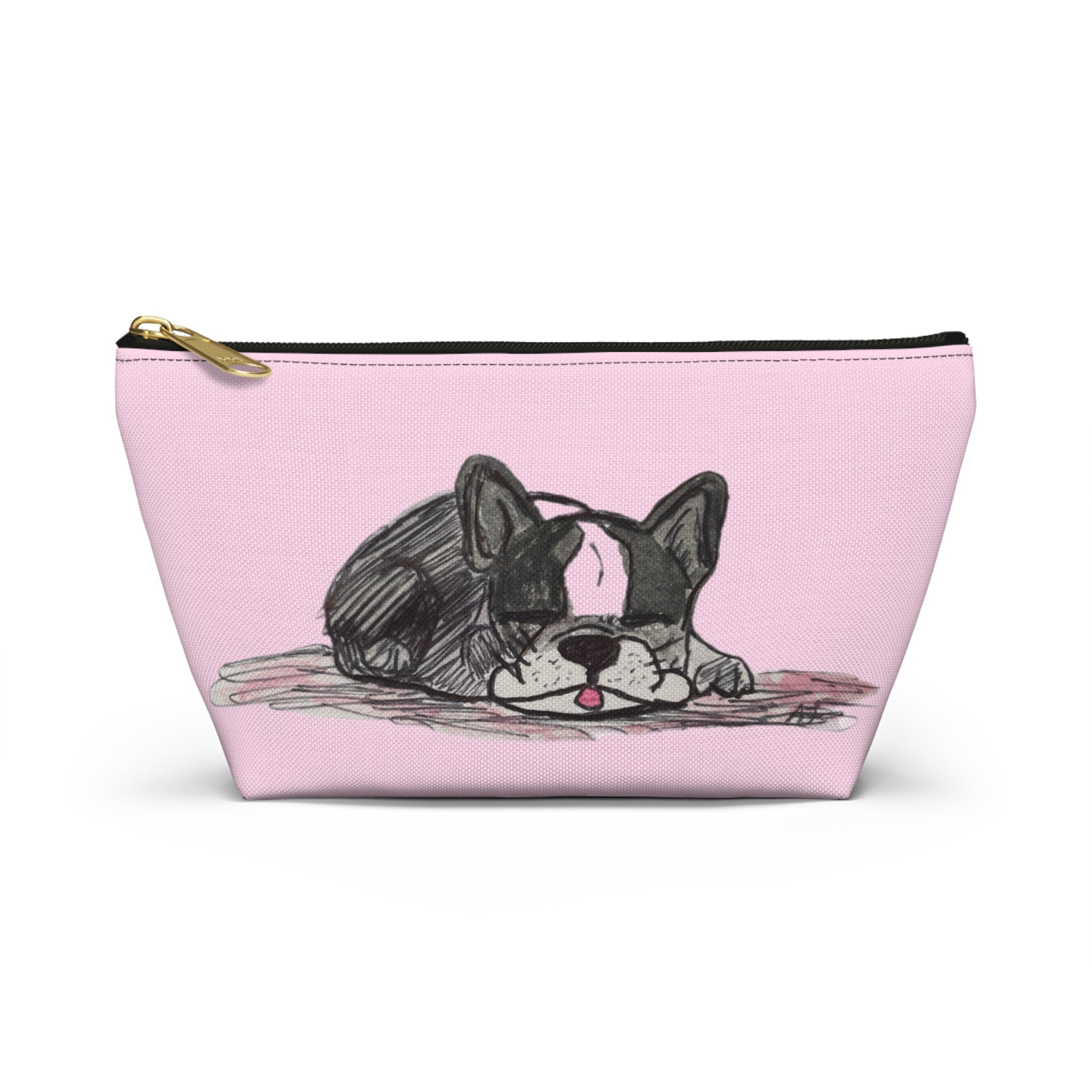 Cute Sleeping Blue French Bulldog Pink Accessory Makeup Zipper Bag Small & Large