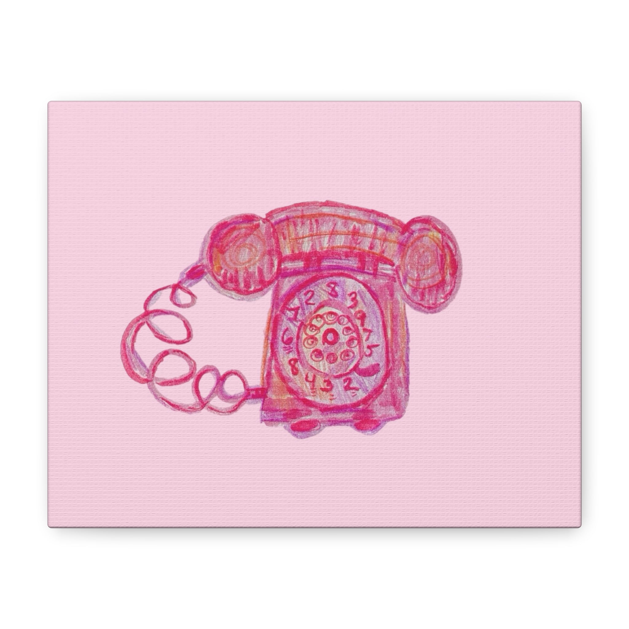 Vintage Pink Rotary Telephone Matte Wall Art Canvas