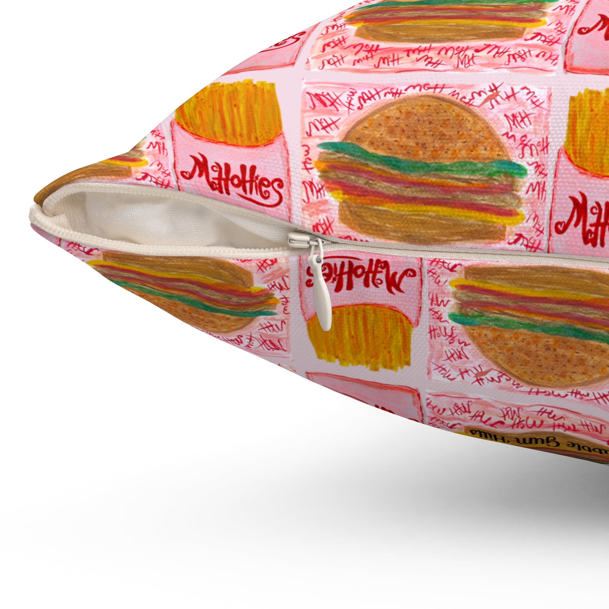 Mc Hottie's Tiny Burger & Fries Pattern Decorative Throw Pillow