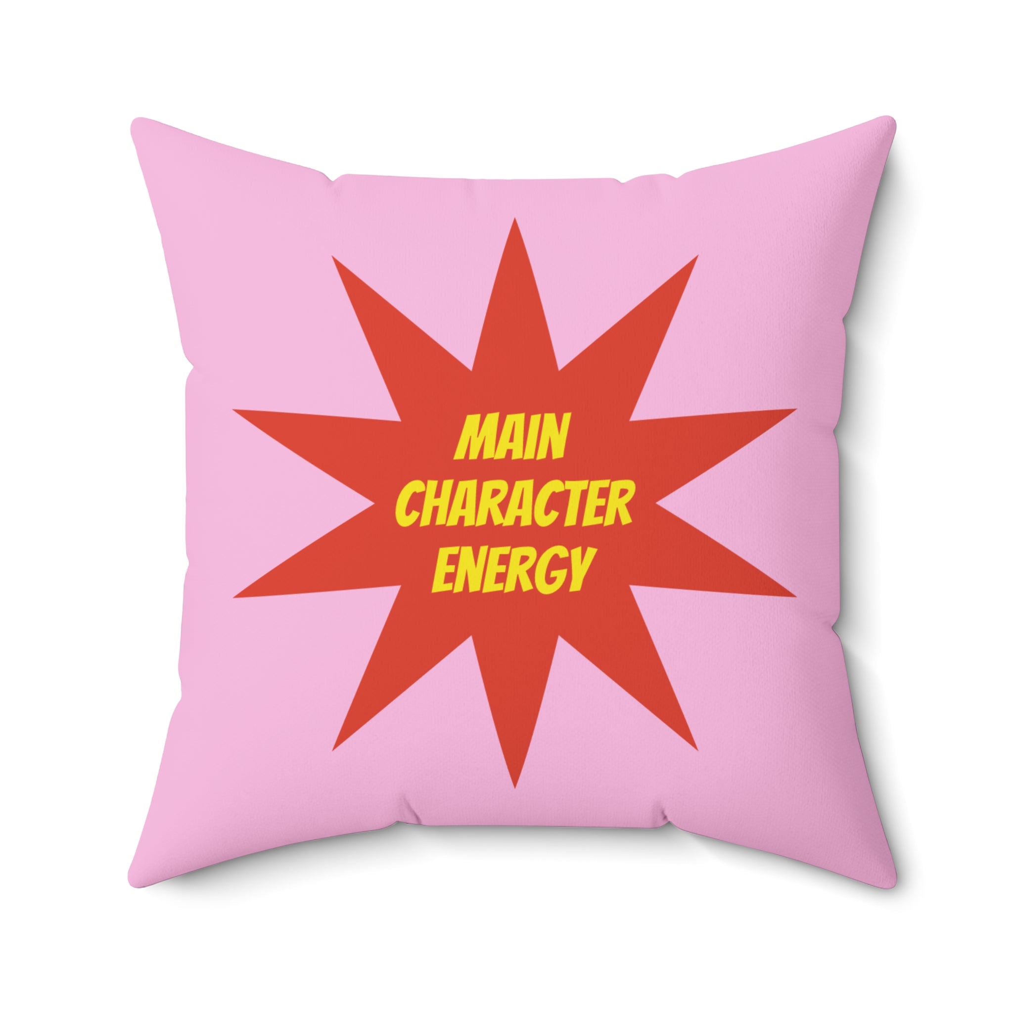 Mood Pillow Main Character / Side Character Energy Square Fun Decorative Throw Pillow — Pink & Red Starburst