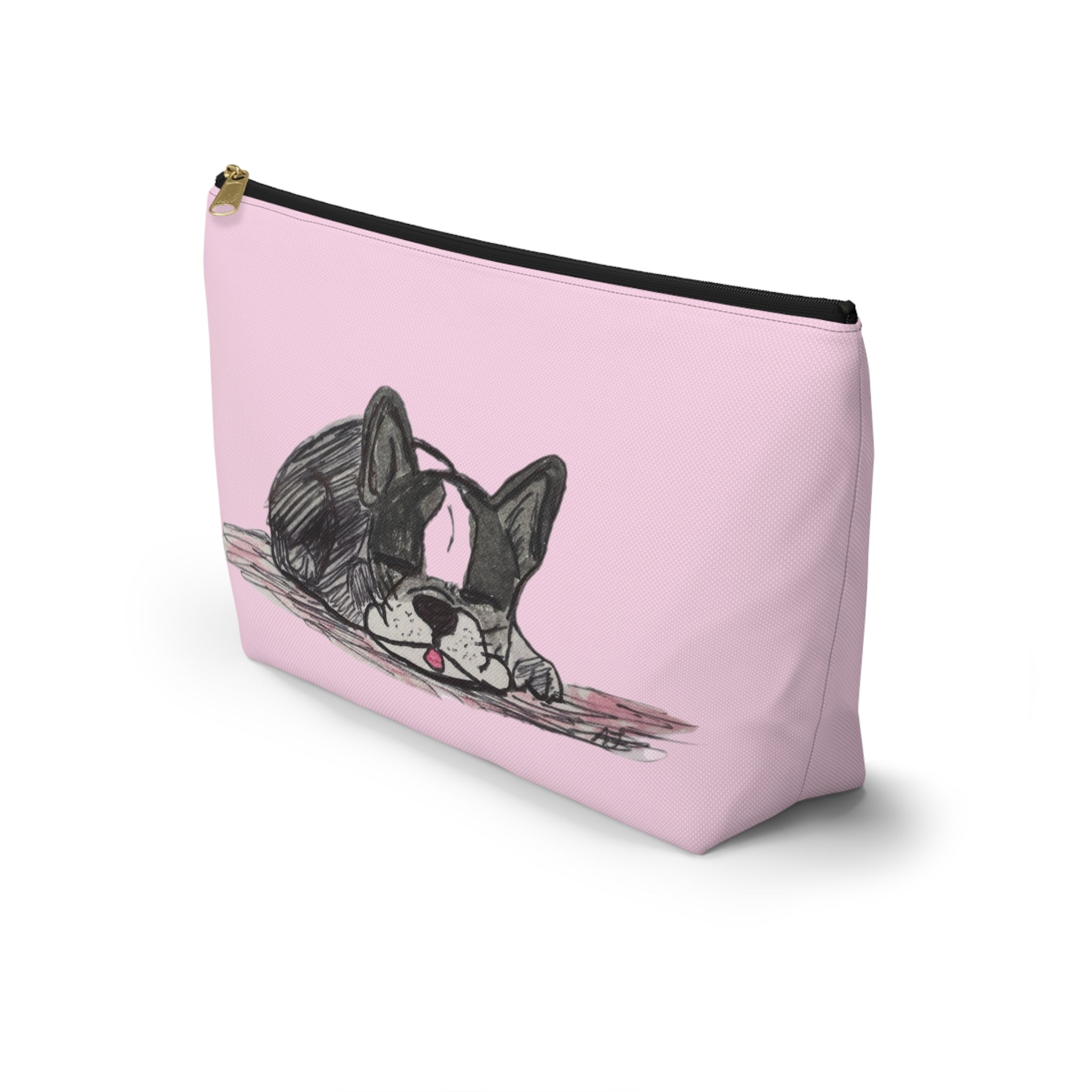 Cute Sleeping Blue French Bulldog Pink Accessory Makeup Zipper Bag Small & Large