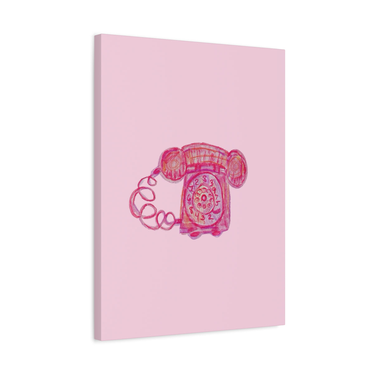Vintage Pink Rotary Telephone Matte Wall Art Canvas