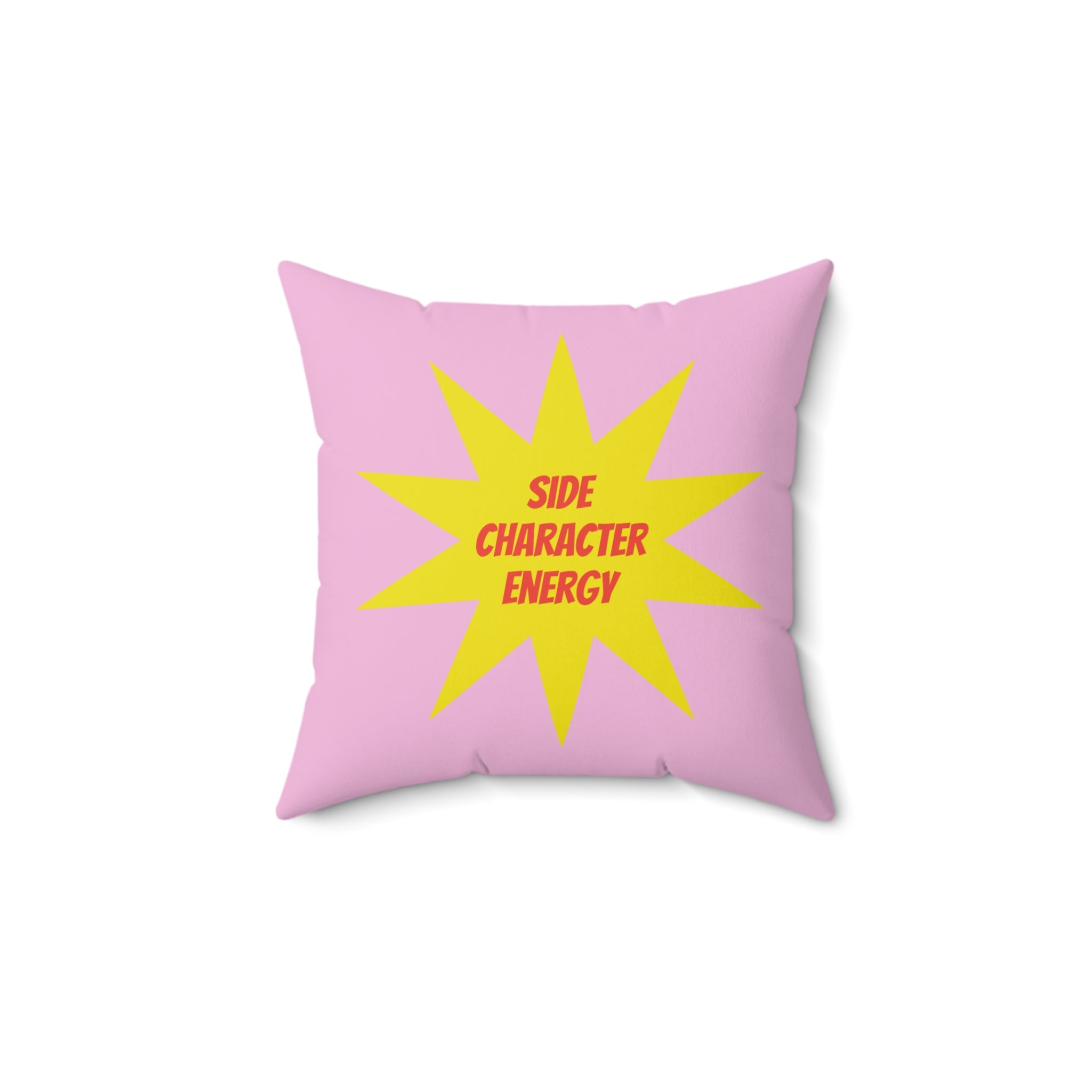 Mood Pillow Main Character / Side Character Energy Square Fun Decorative Throw Pillow — Pink & Red Starburst