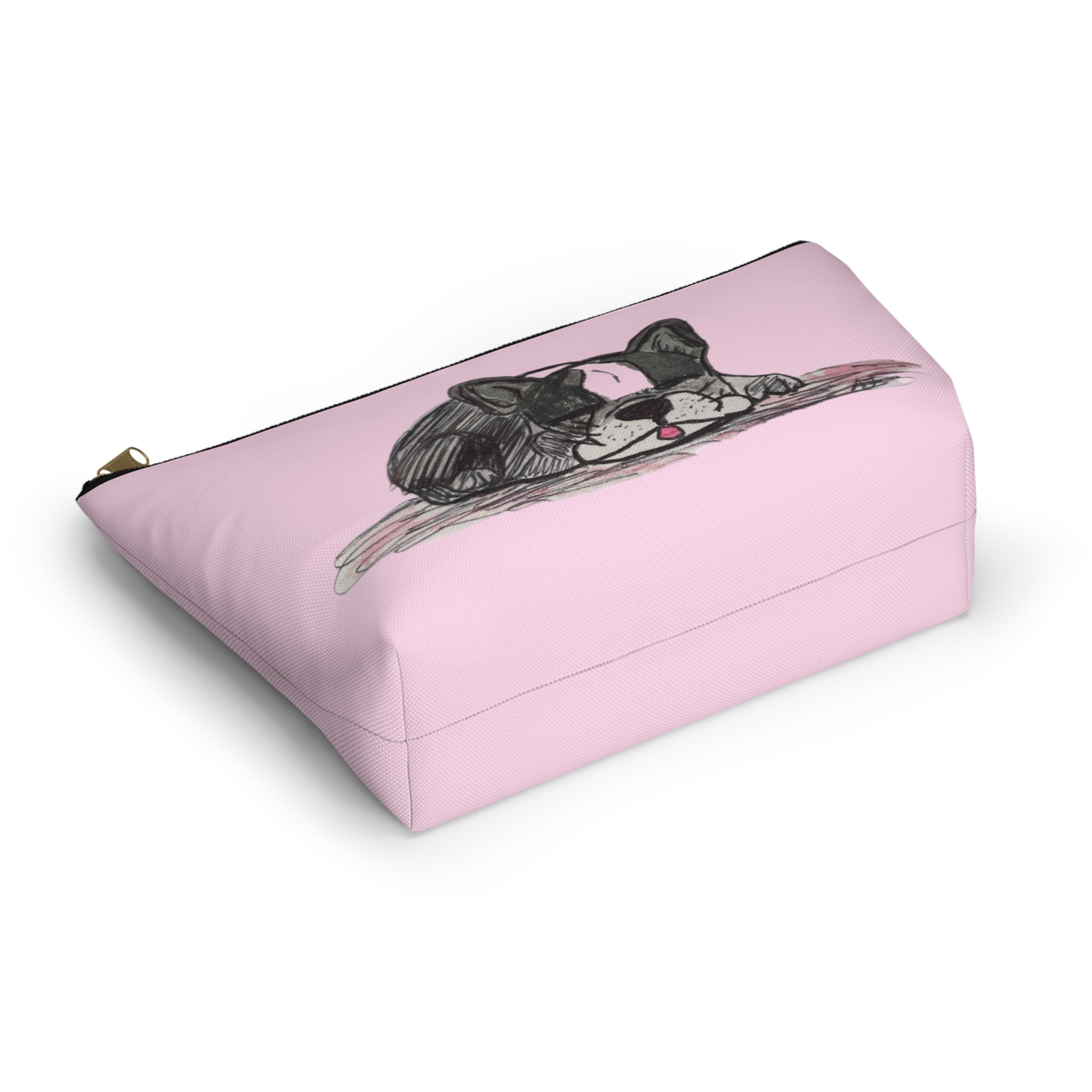 Cute Sleeping Blue French Bulldog Pink Accessory Makeup Zipper Bag Small & Large