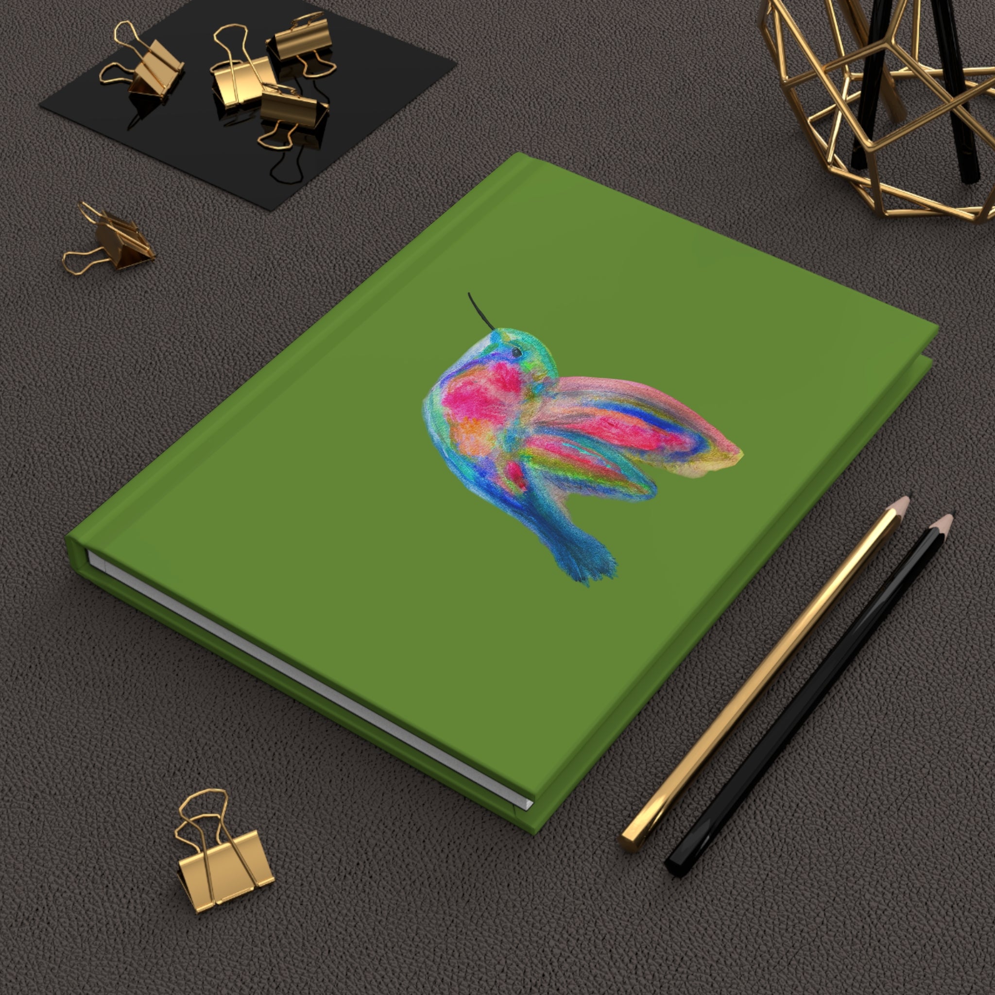 Hummingbird Green Matte 150 Page Lined Hardcover Journal Flat Notebook