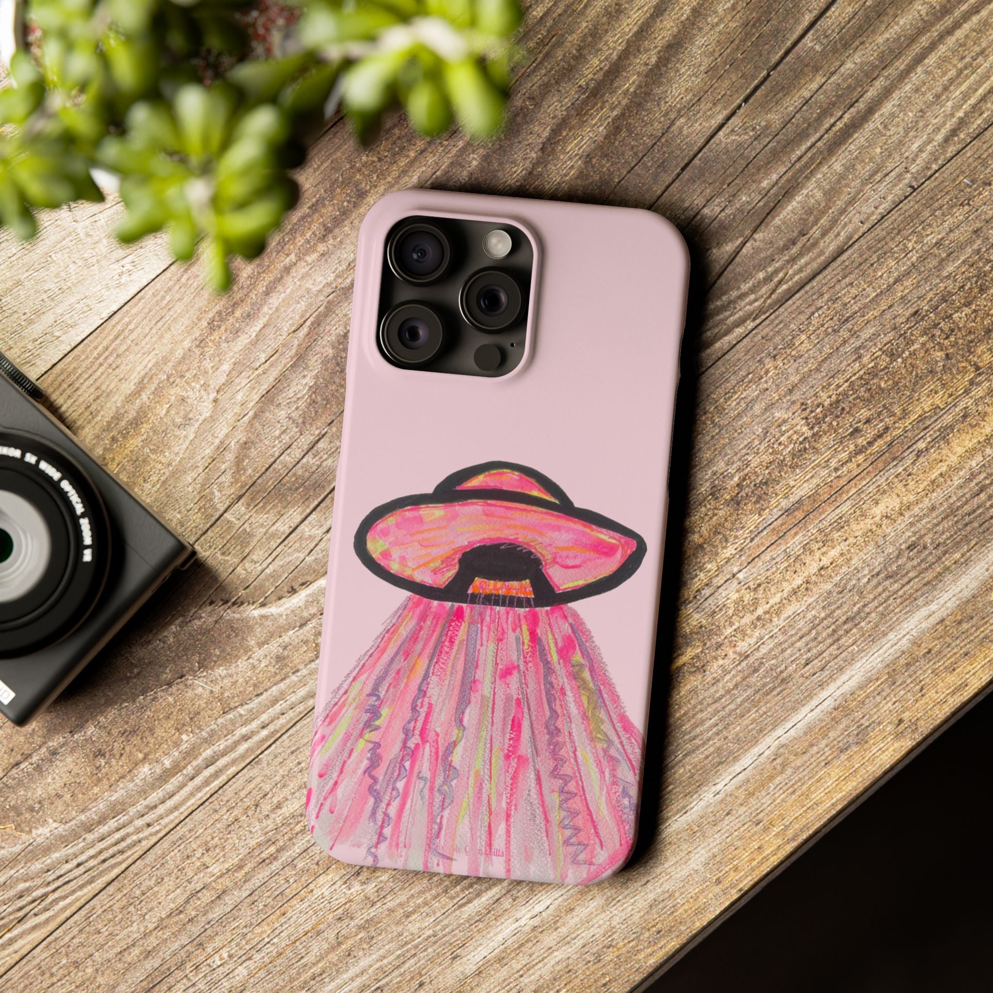 Pink UFO Phone Case — Cute Pastel Alien Abduction Slim Case