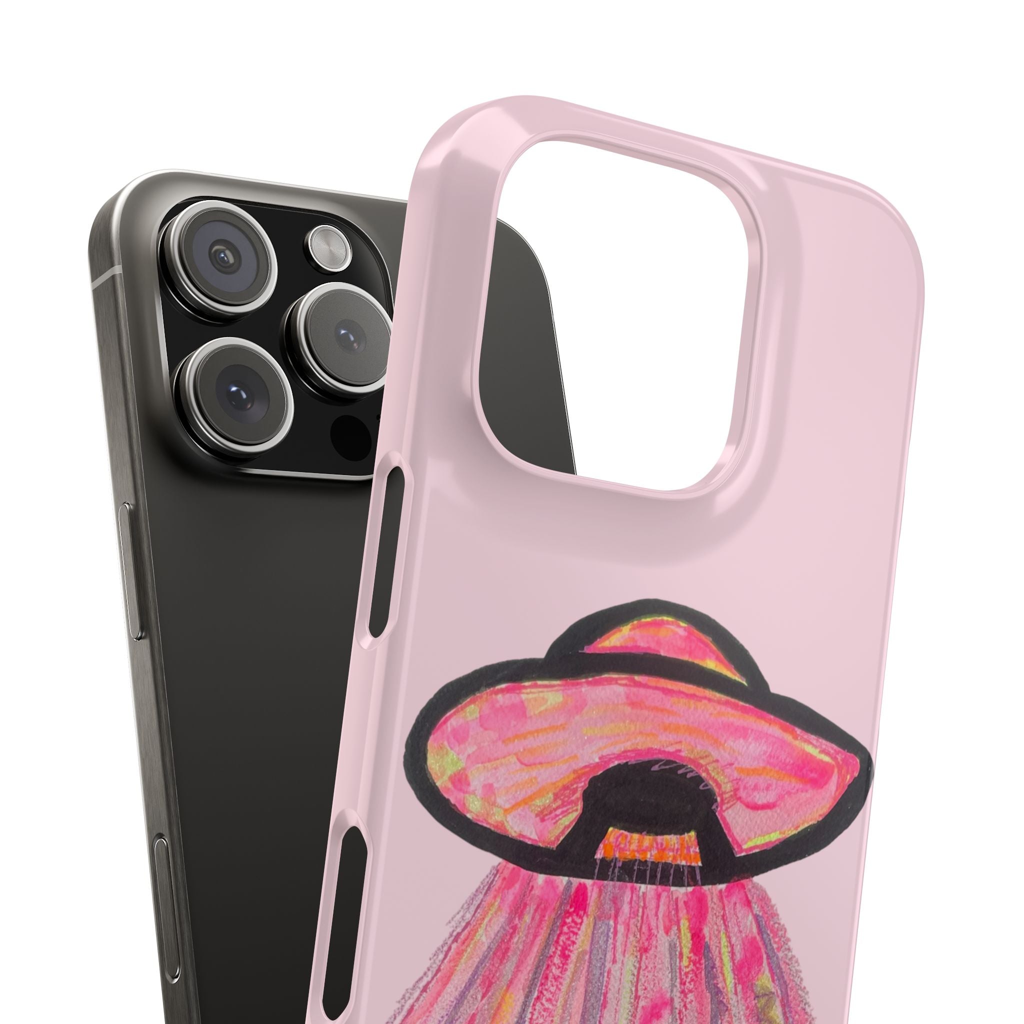 Pink UFO Phone Case — Cute Pastel Alien Abduction Slim Case