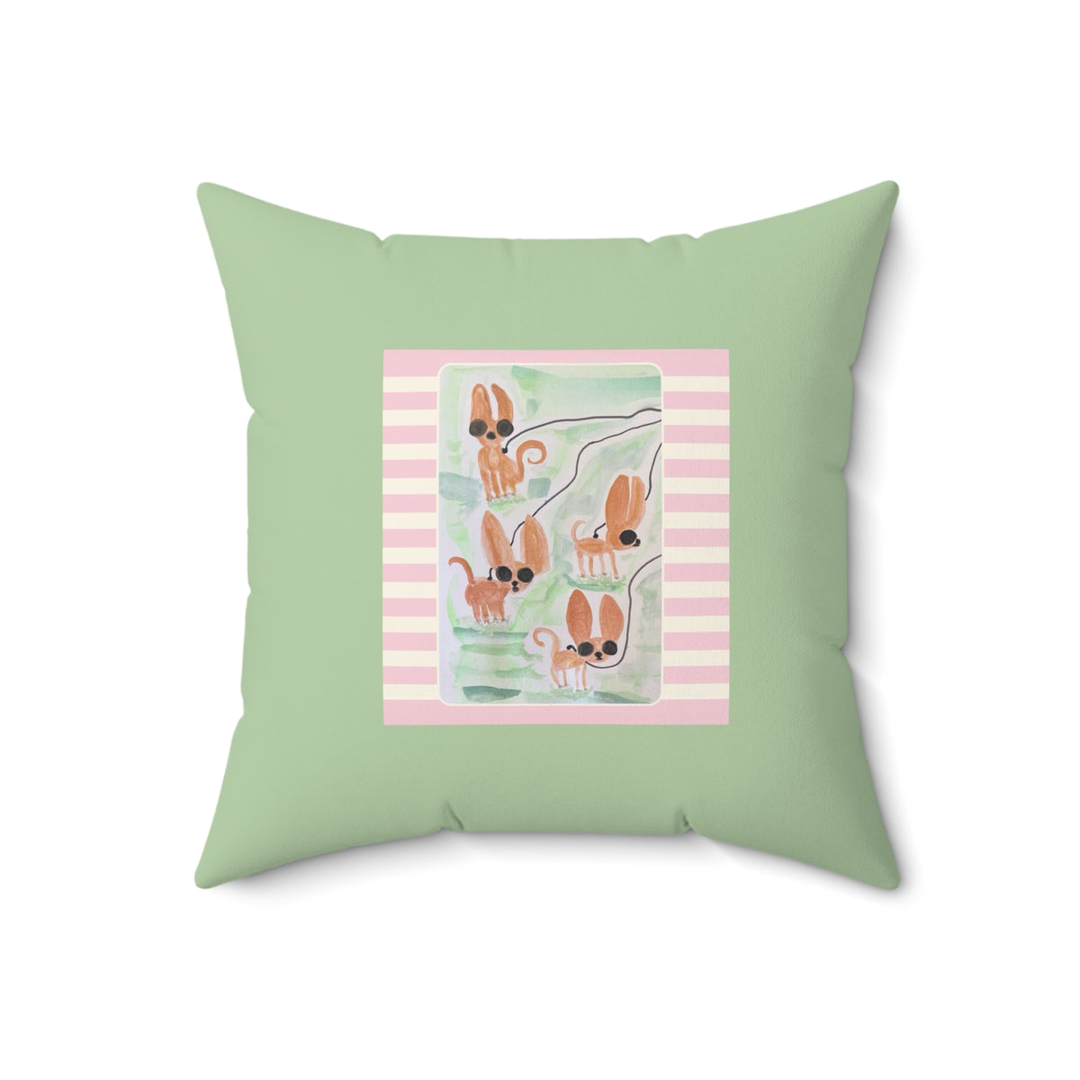 Tiny Dogs Walking Pattern Square Throw Pillow- Novelty Dopamine Pillow for Dog Lovers