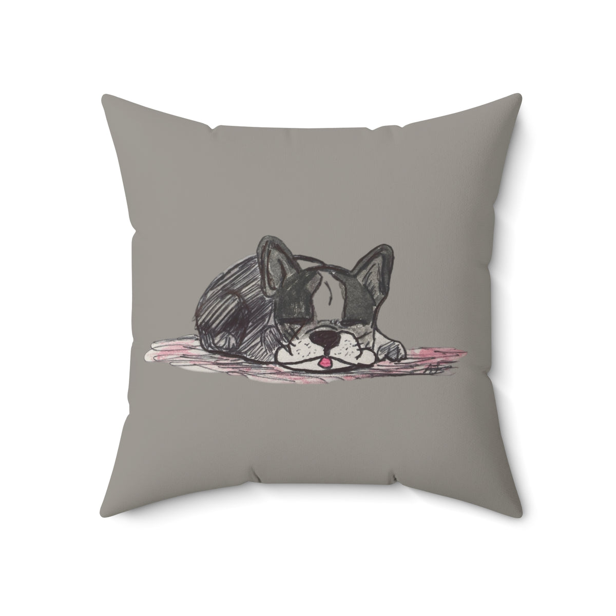 French Bulldog Gray / Blue Breed - Dog Napping Sketch Adorable Square Decor Throw Pillow — Perfect for Dog Lovers
