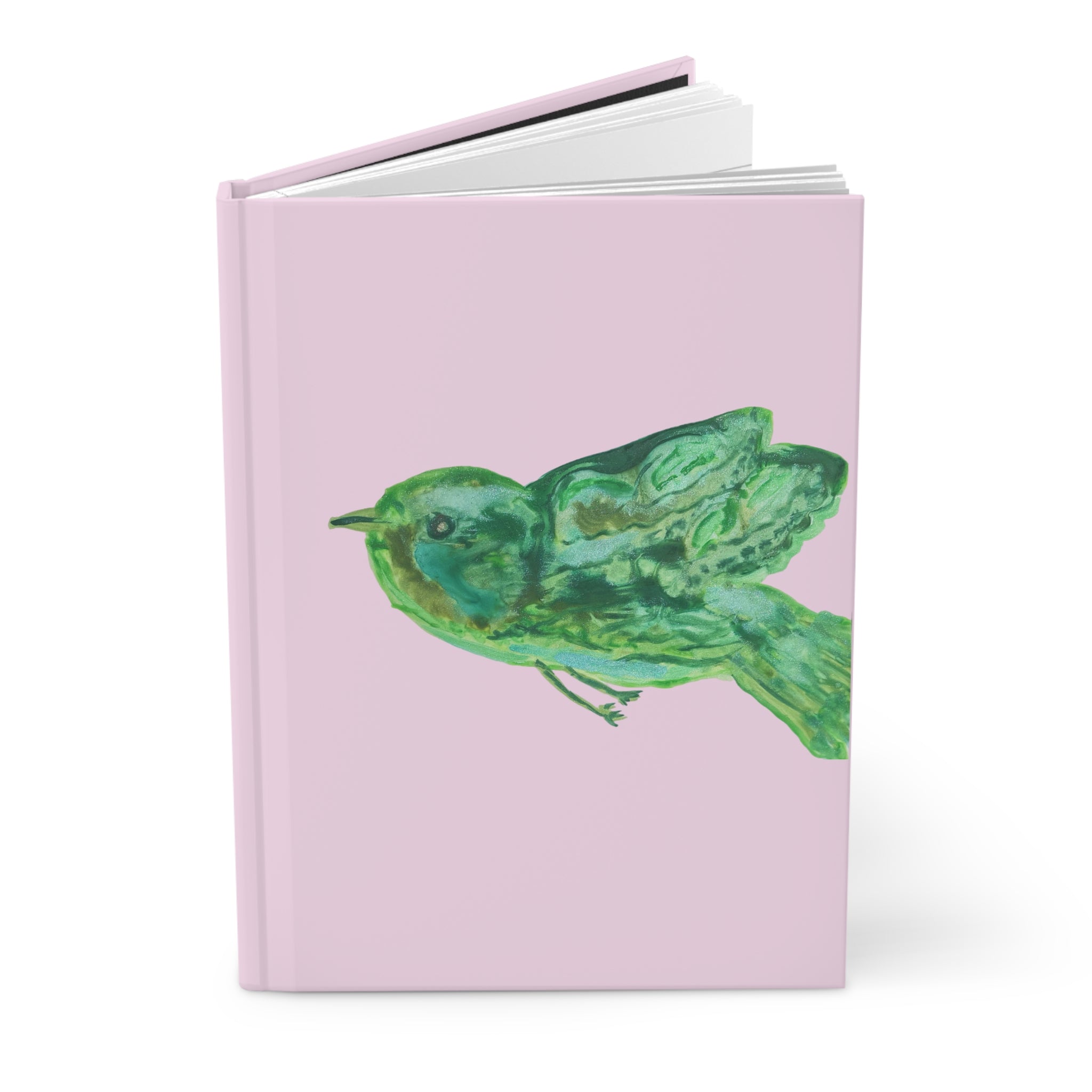 Watercolor Green Bird Pink Matte Hardcover Journal Notebook Diary for Bird Loving Writers Lined 150 Page