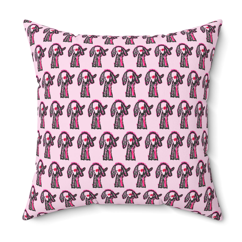 Pink Puppy Poppy Storytime Decorative Pillow — Cute Hand-Drawn Dog Design