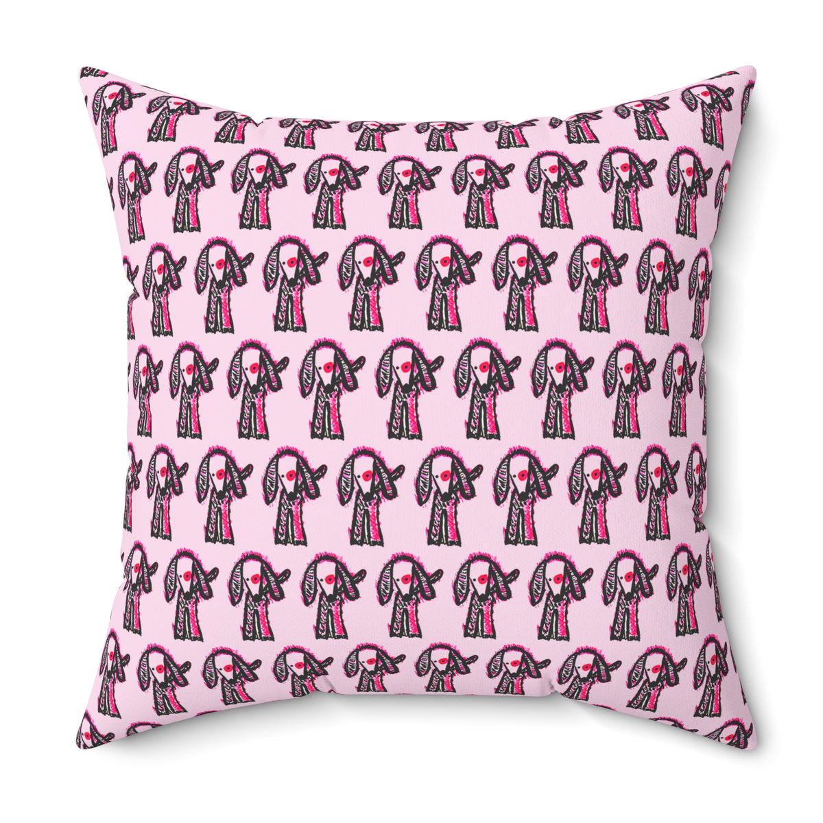 Pink Puppy Poppy Storytime Decorative Pillow — Cute Hand-Drawn Dog Design