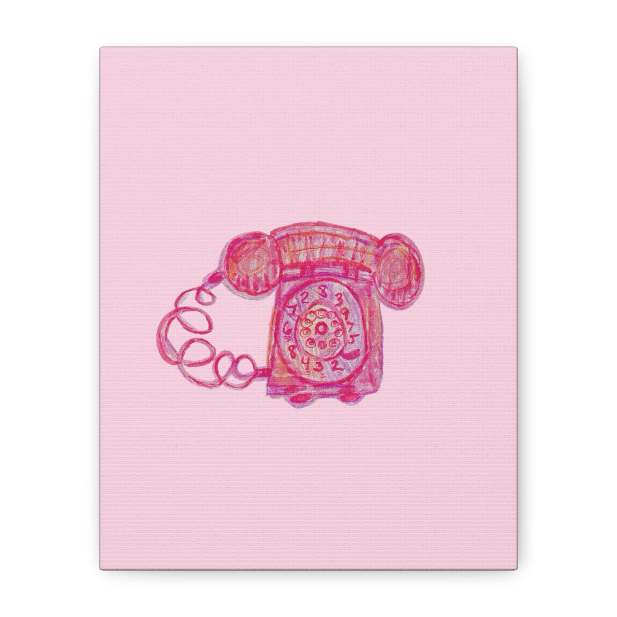 Vintage Pink Rotary Telephone Matte Wall Art Canvas