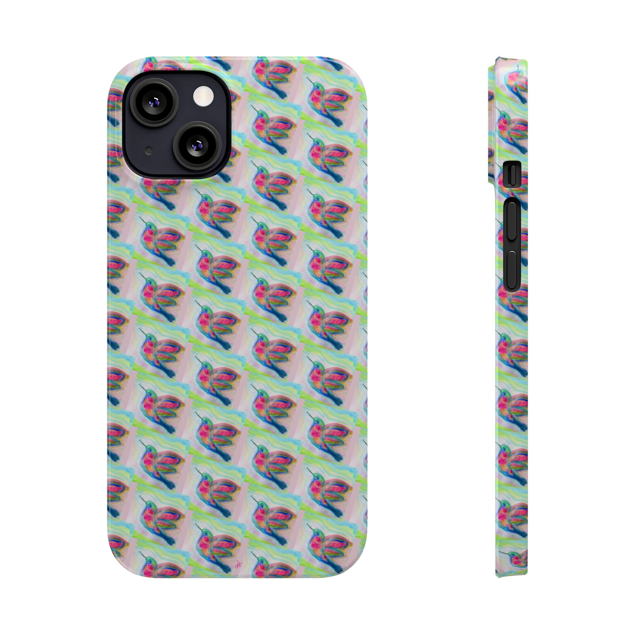 Hummingbirds Slim Phone Case — Pastel Watercolor Hummingbird Pattern Cover