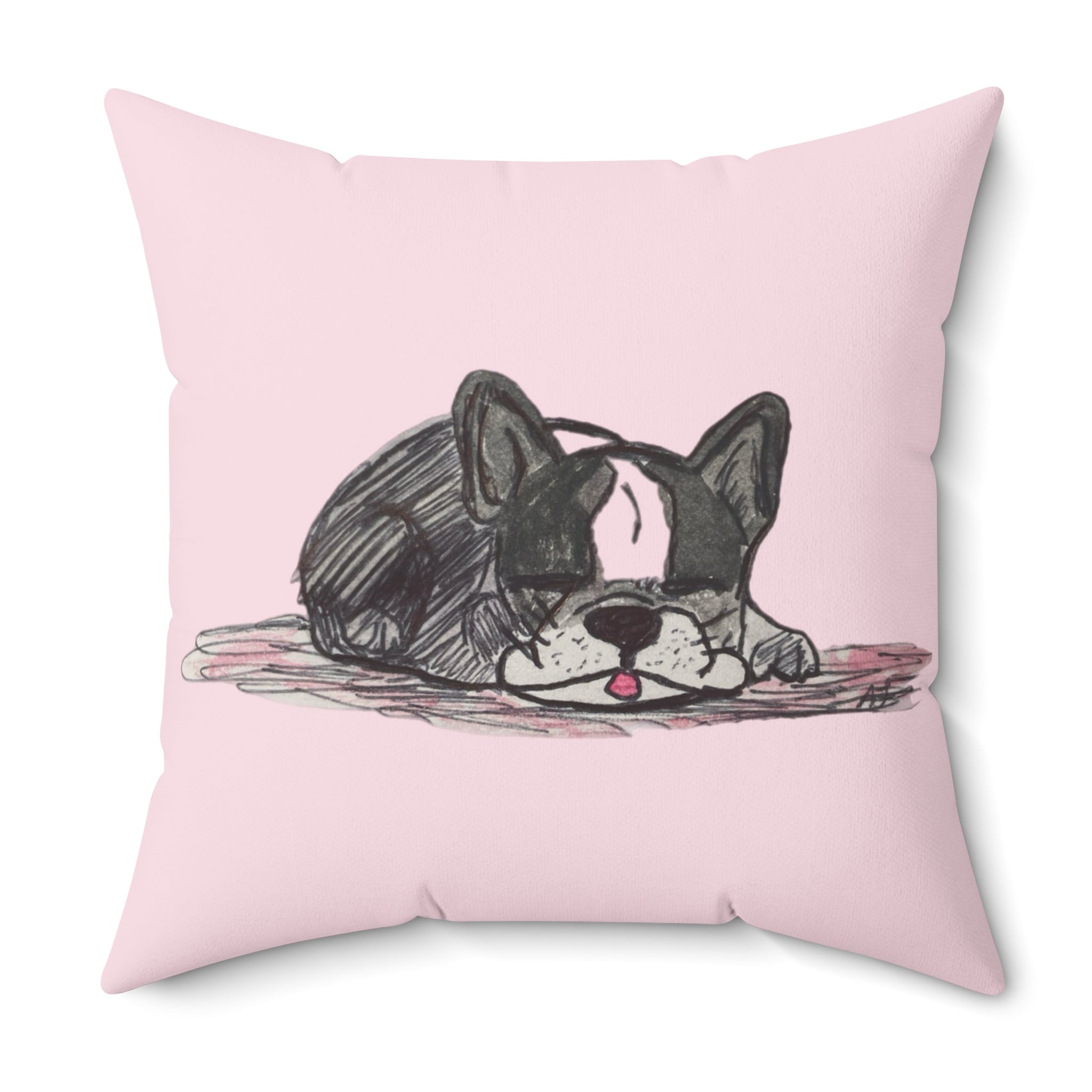 Sleeping French Bulldog Gray Blue Dog Pillow —Decorative Square Throw Pillow