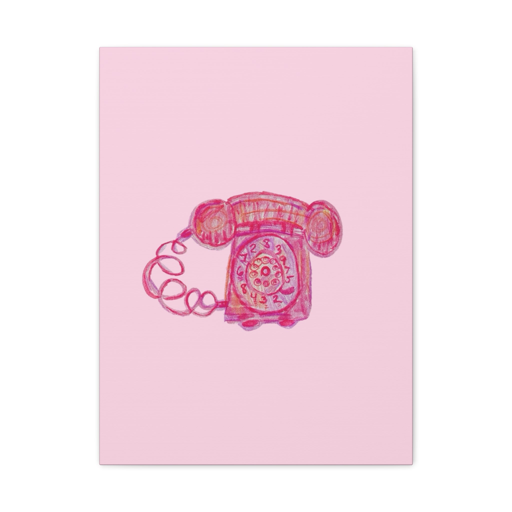 Vintage Pink Rotary Telephone Matte Wall Art Canvas