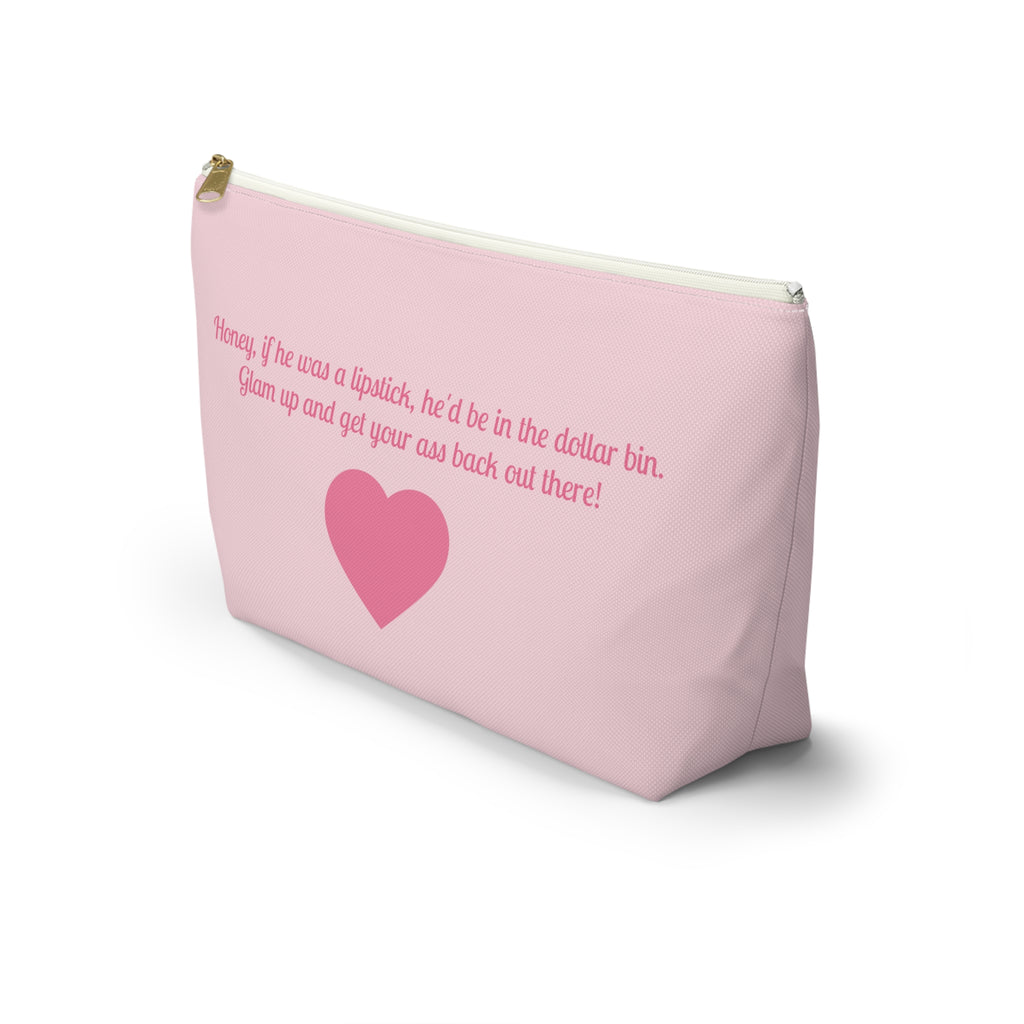 Cute Pink Zipper Day Travel Makeup Bag | Small & Large Accessories- Breakup- Cheer Up- Gift Motivational for Girlfriends- Pool Beach Travel