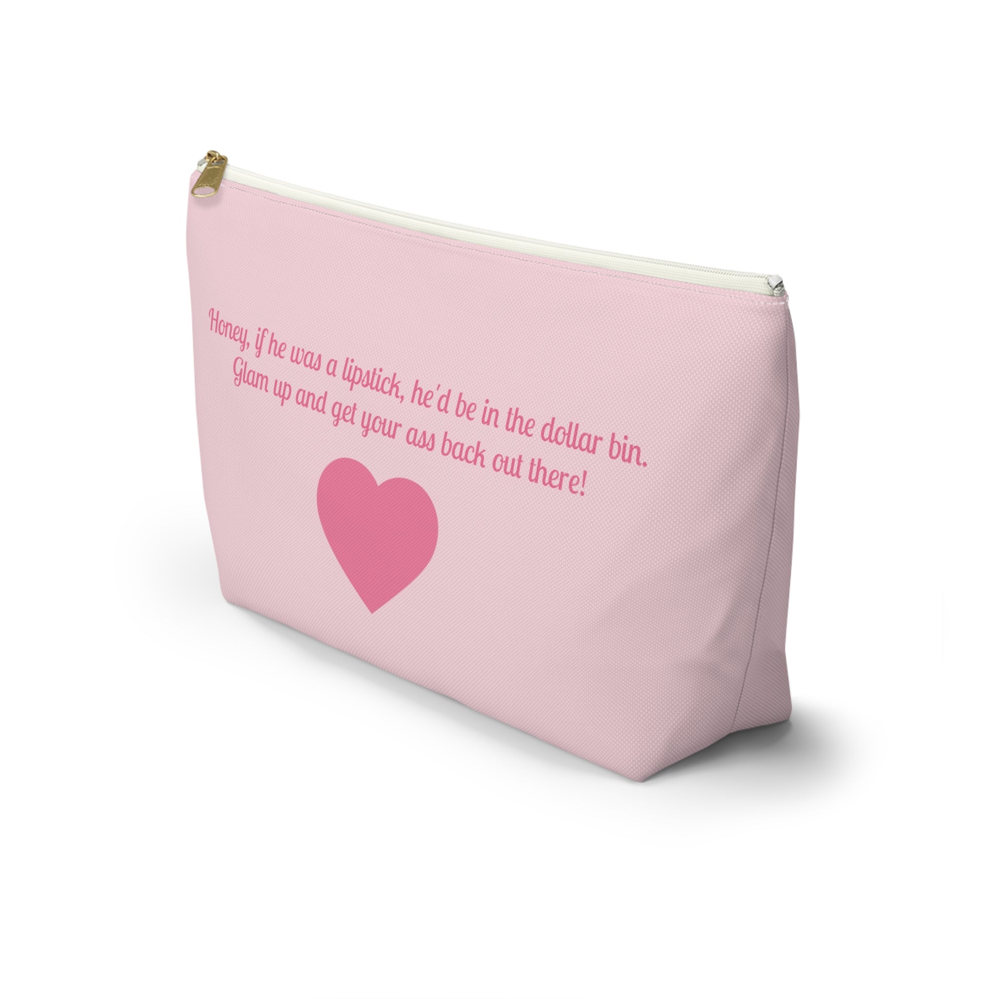 Cute Pink Zipper Day Travel Makeup Bag | Small & Large Accessories- Breakup- Cheer Up- Gift Motivational for Girlfriends- Pool Beach Travel