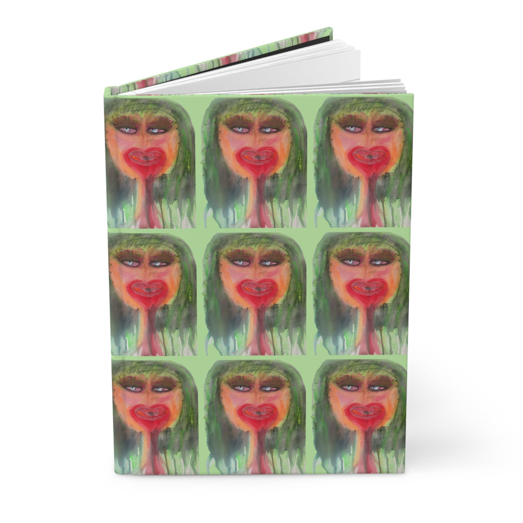 Deep Thoughts Pop Art Hardcover Journal — Green Gal Pop Portrait Art Notebook Journal Diary 150 Page Lined Pages