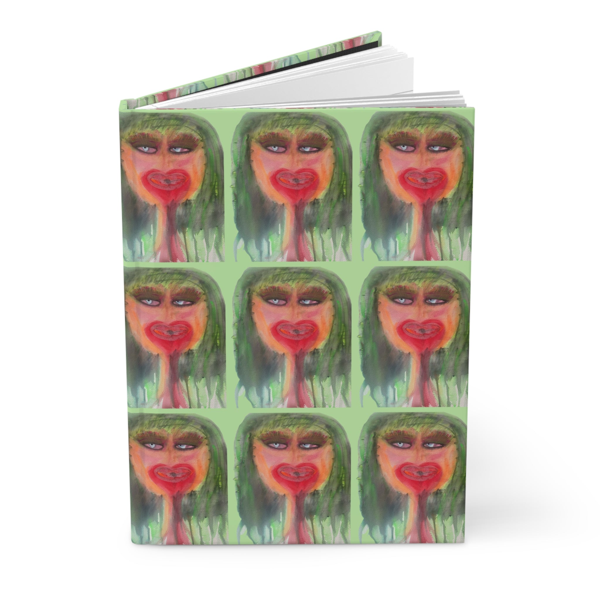 Deep Thoughts Pop Art Hardcover Journal — Green Gal Pop Portrait Art Notebook Journal Diary 150 Page Lined Pages