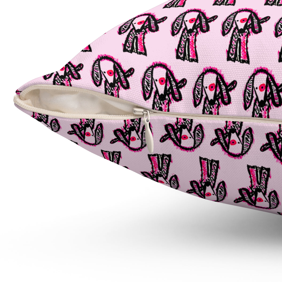 Pink Puppy Poppy Storytime Decorative Pillow — Cute Hand-Drawn Dog Design