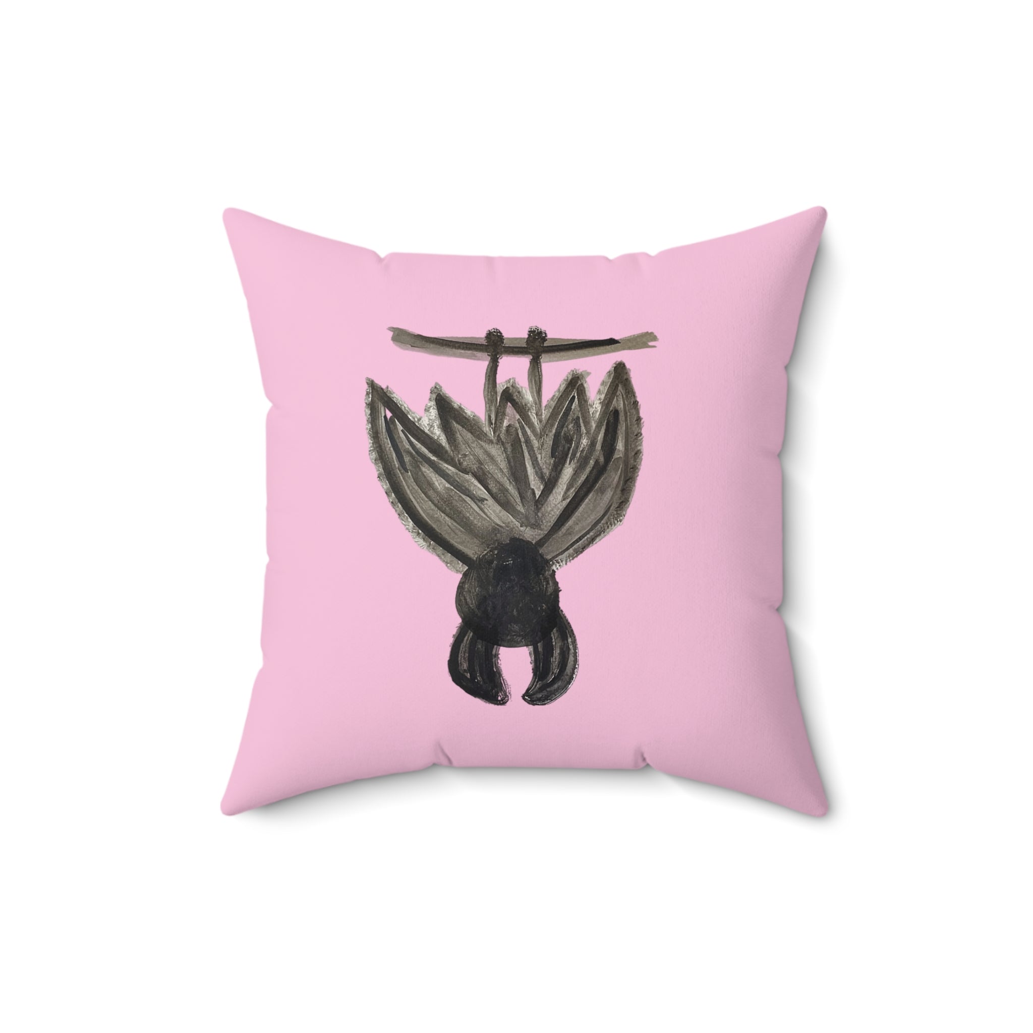 Bats Decorative Pink Halloween Pillow — "Wake Me Up When The Candy Arrives"