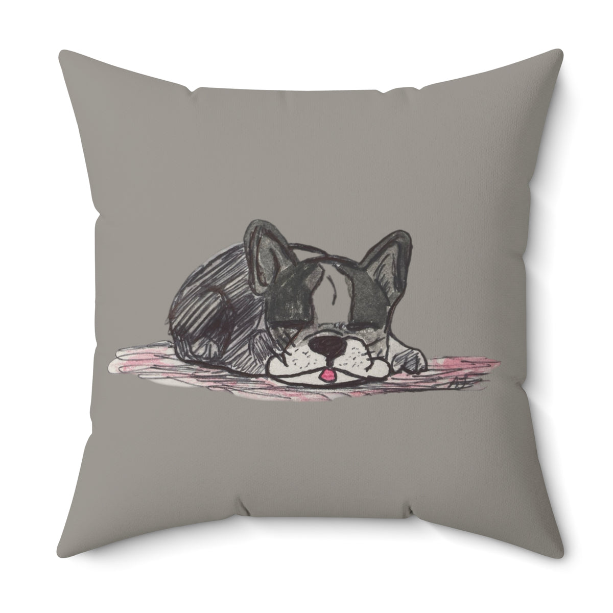 French Bulldog Gray / Blue Breed - Dog Napping Sketch Adorable Square Decor Throw Pillow — Perfect for Dog Lovers