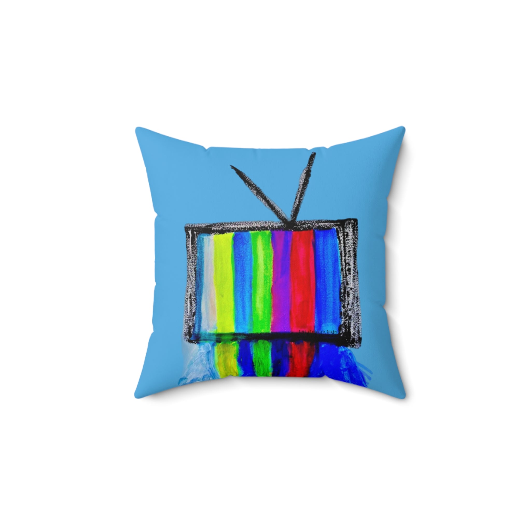 Retro Test Pattern TV Throw Pillow — Colorful Vintage Television Double-sided Green & Blue
