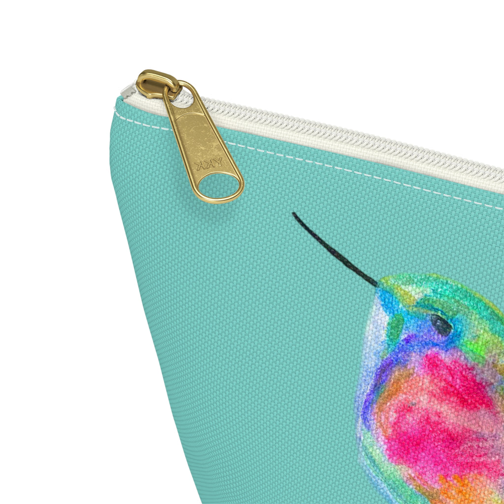 Turquoise Bag Colorful Hummingbird  — Cosmetic Makeup Small and Large Zipper Bag