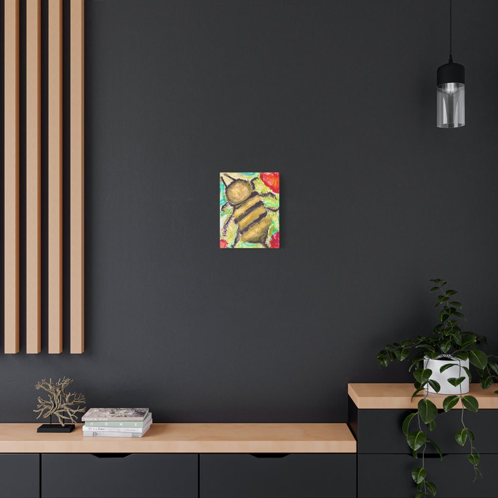 Bee Artwork Canvas Print — Colorful Honeybee Wall Art, Floral Garden Decor