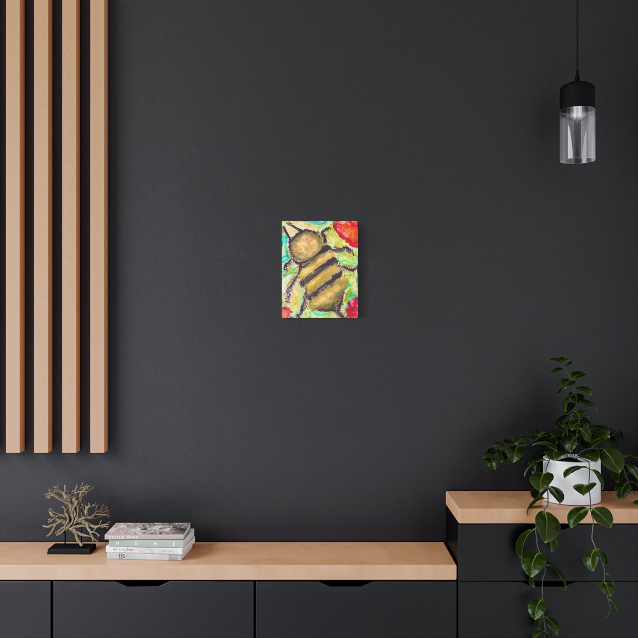 Bee Artwork Canvas Print — Colorful Honeybee Wall Art, Floral Garden Decor