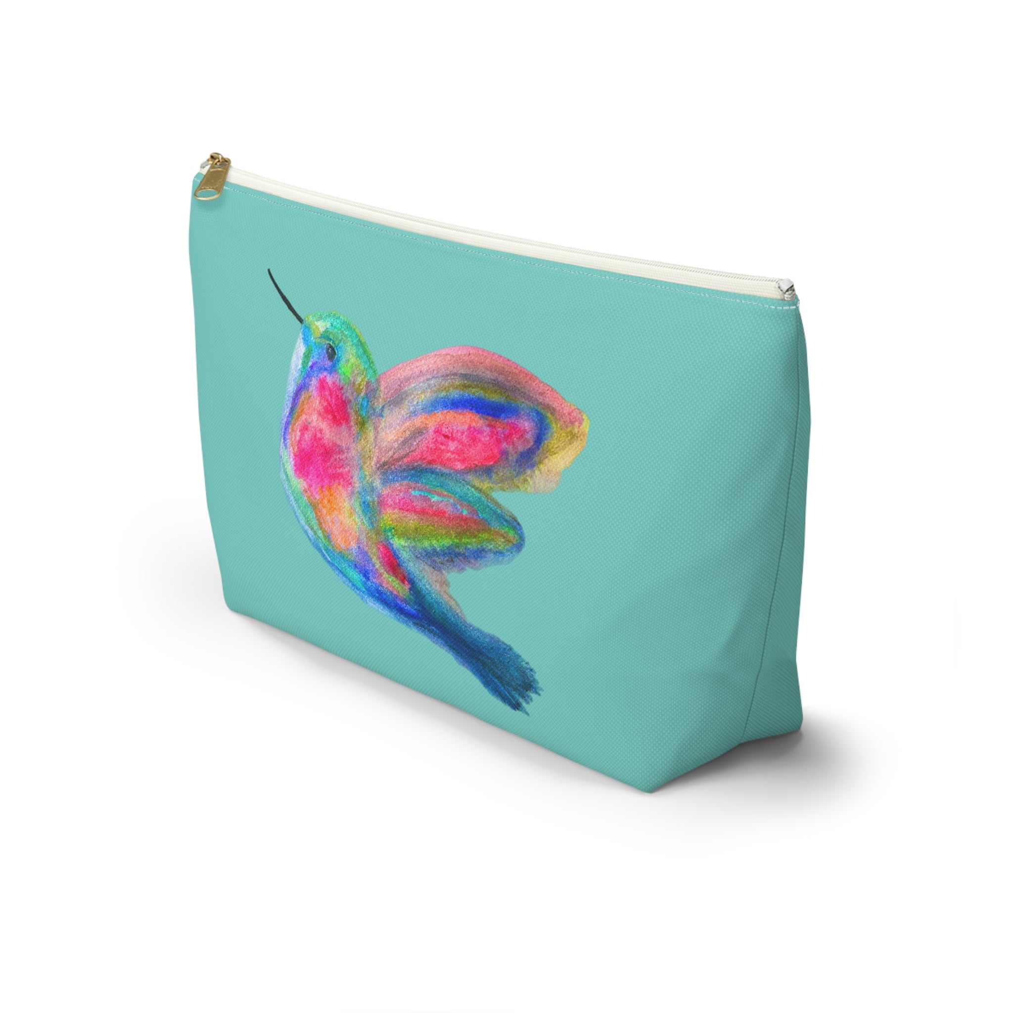 Turquoise Bag Colorful Hummingbird  — Cosmetic Makeup Small and Large Zipper Bag