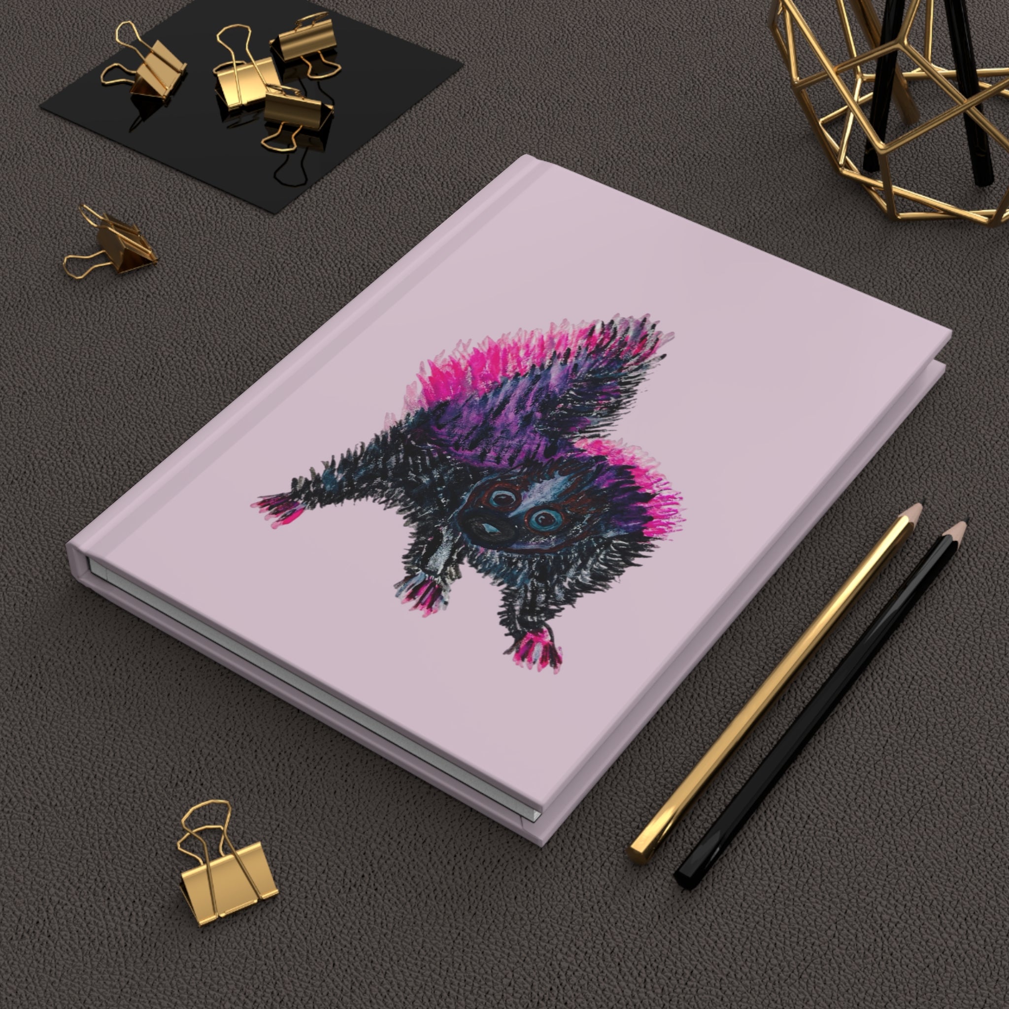 Pink Purple Mama Skunk & Baby Skunks Matte Hardcover Pink Journal — Notebook for Notes & Gifts