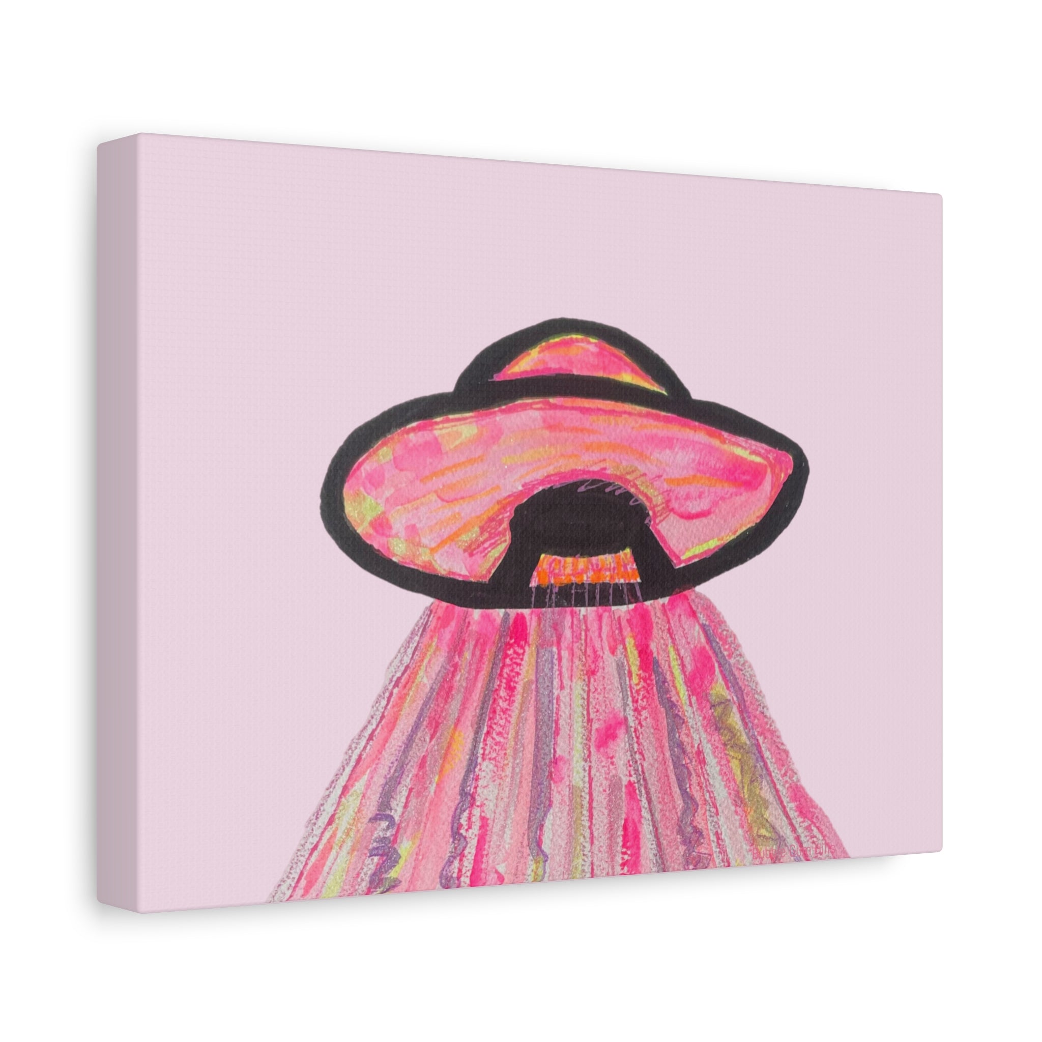 "If Aliens Were Pink" Abstract UFO Spaceship Matte Wall Art Canvas