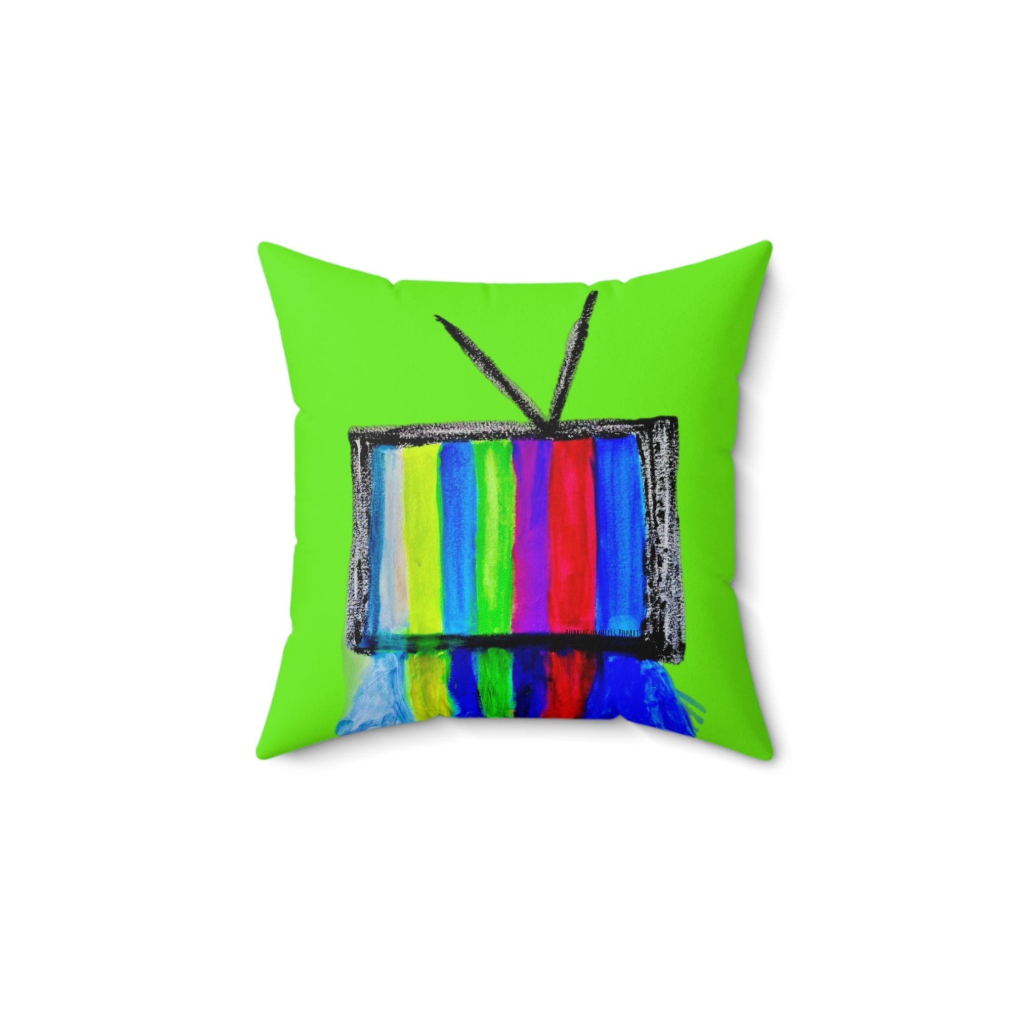 Retro Test Pattern TV Throw Pillow — Colorful Vintage Television Double-sided Green & Blue