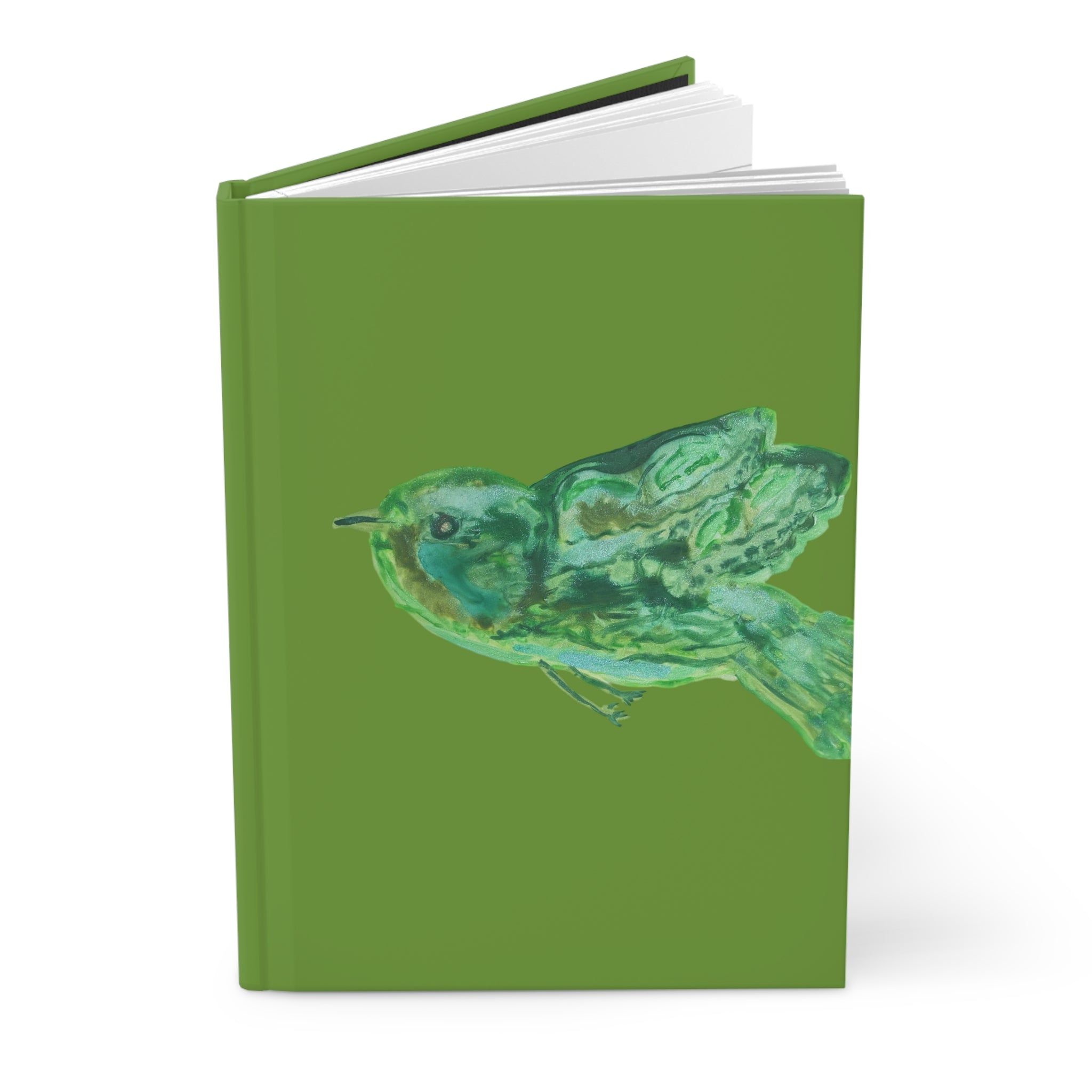 Green Bird Watercolor Matte Hardcover Journal Notebook Diary for Bird Loving Writers Lined 150 Page