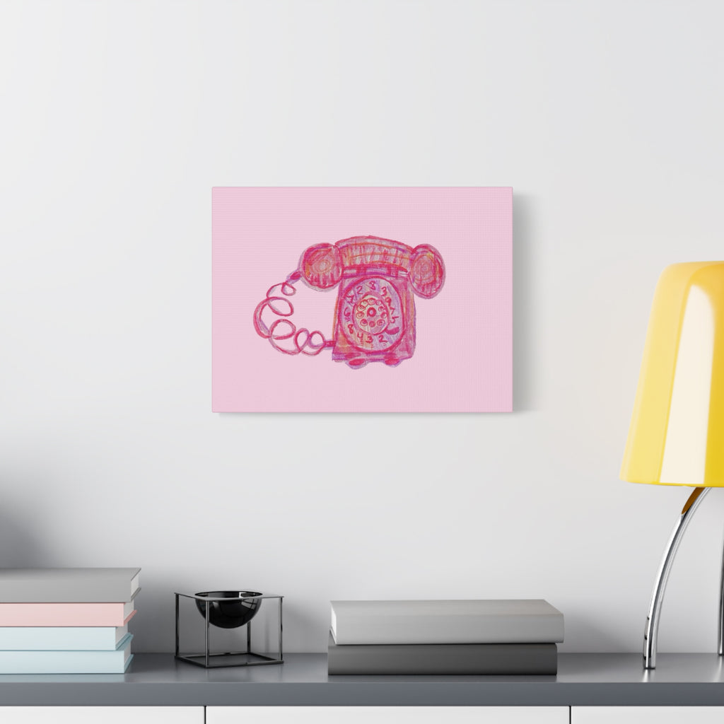 Vintage Pink Rotary Telephone Matte Wall Art Canvas