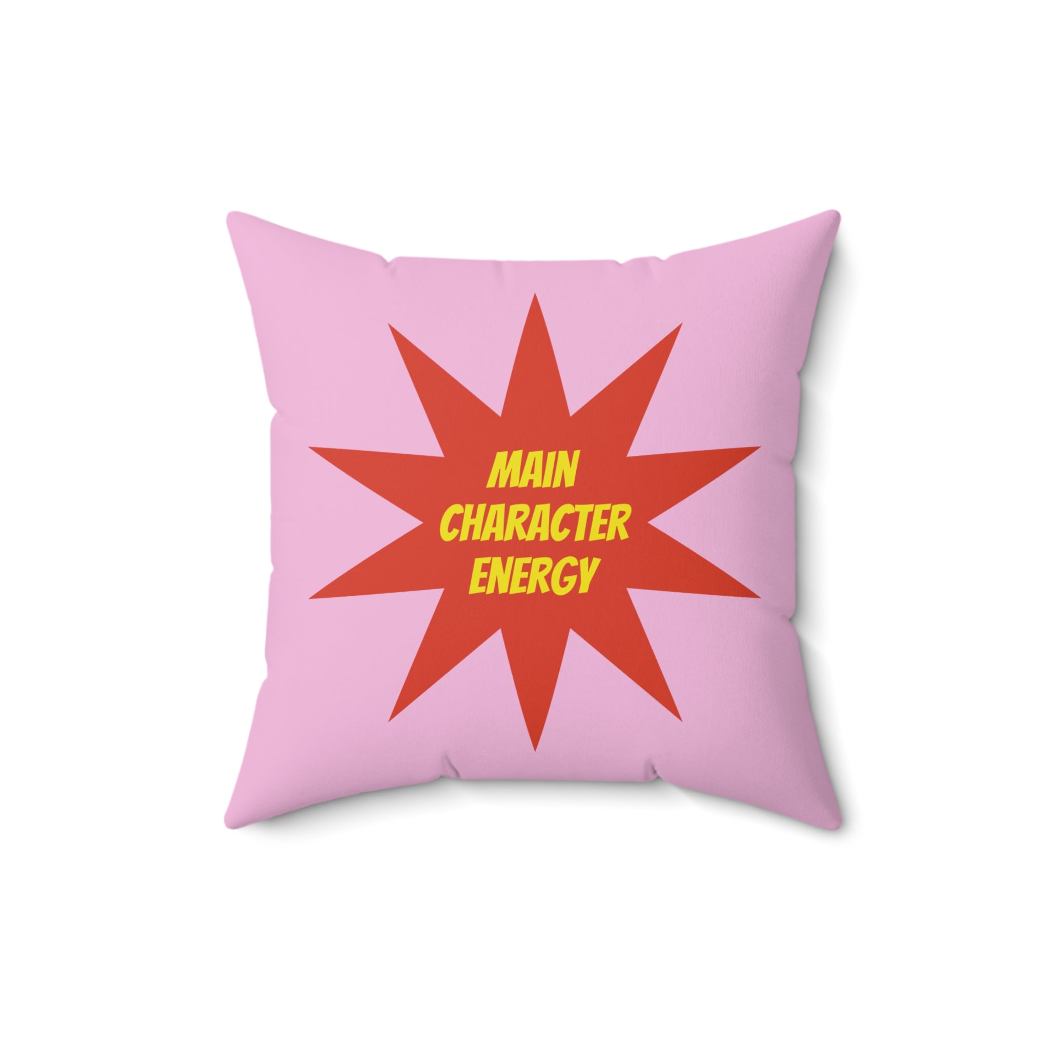 Mood Pillow Main Character / Side Character Energy Square Fun Decorative Throw Pillow — Pink & Red Starburst