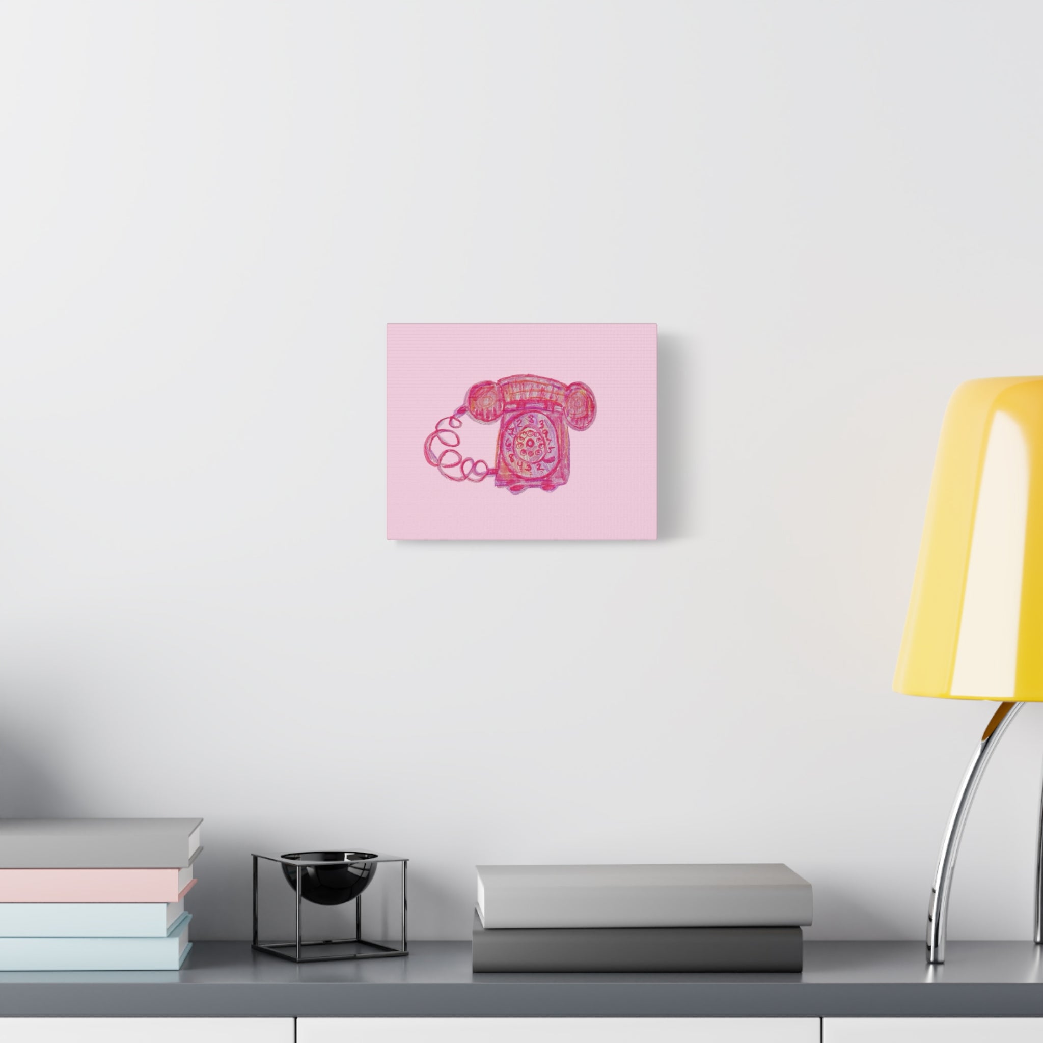Vintage Pink Rotary Telephone Matte Wall Art Canvas