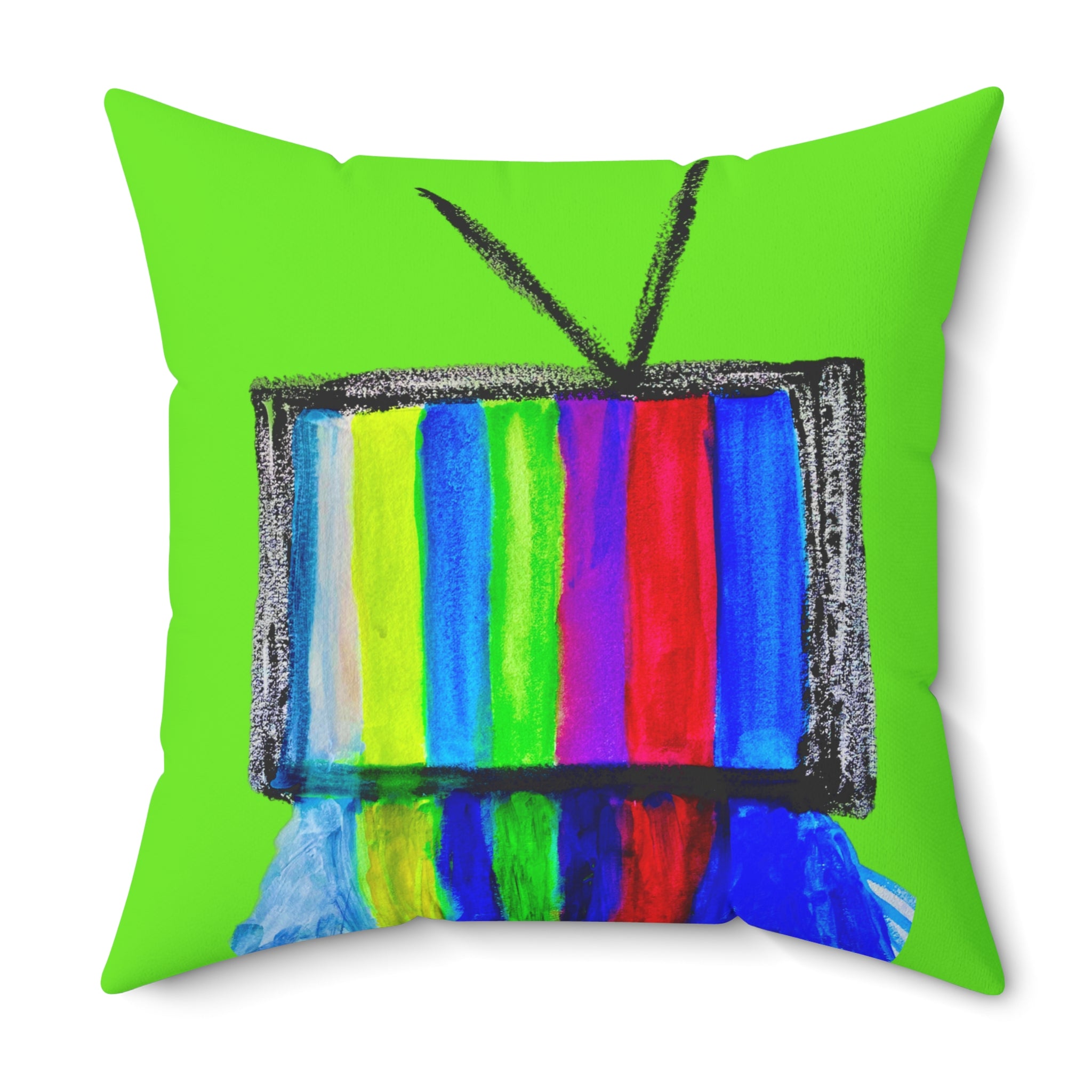 Retro TV SMPTE Melting Color Bars  —Green Decor Pillow