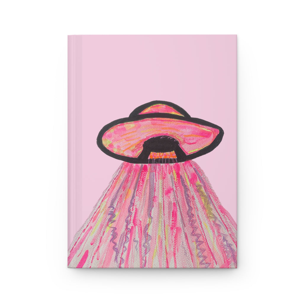 Cute Pink UFO Spaceship Hardcover Journal – "We Come in Pink" Artistic Journal, Diary, Notebook - Lined 150 Pages