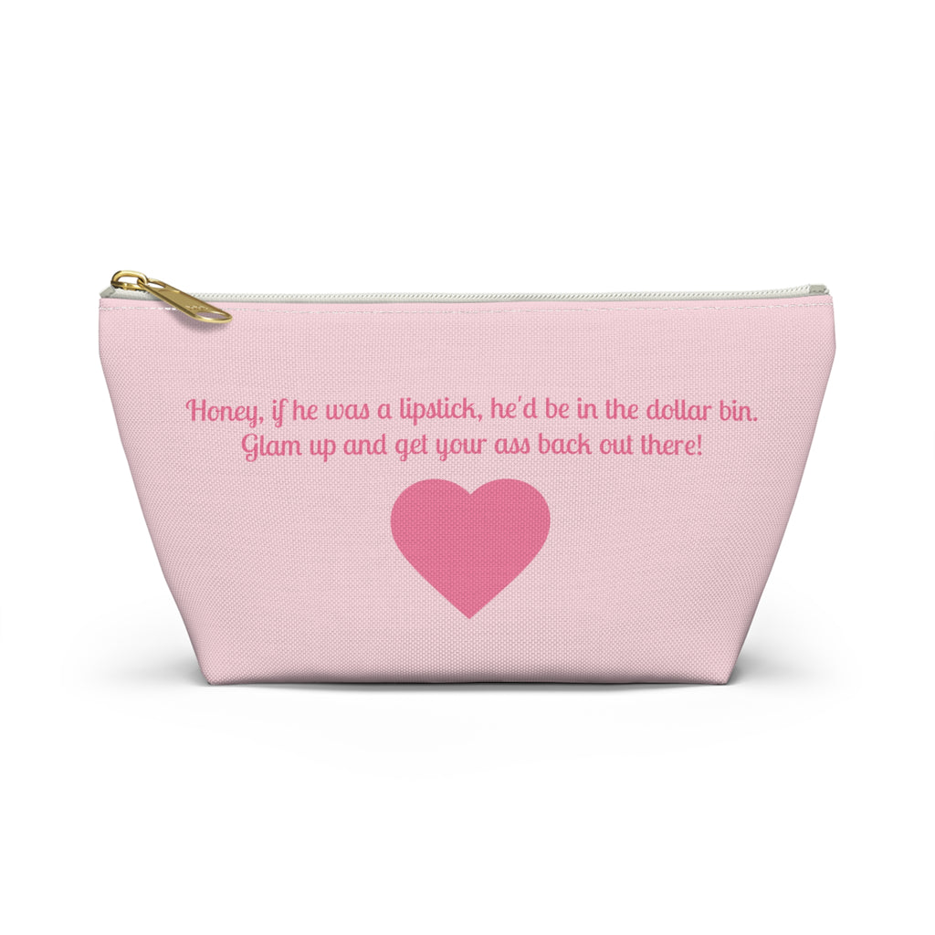Cute Pink Zipper Day Travel Makeup Bag | Small & Large Accessories- Breakup- Cheer Up- Gift Motivational for Girlfriends- Pool Beach Travel