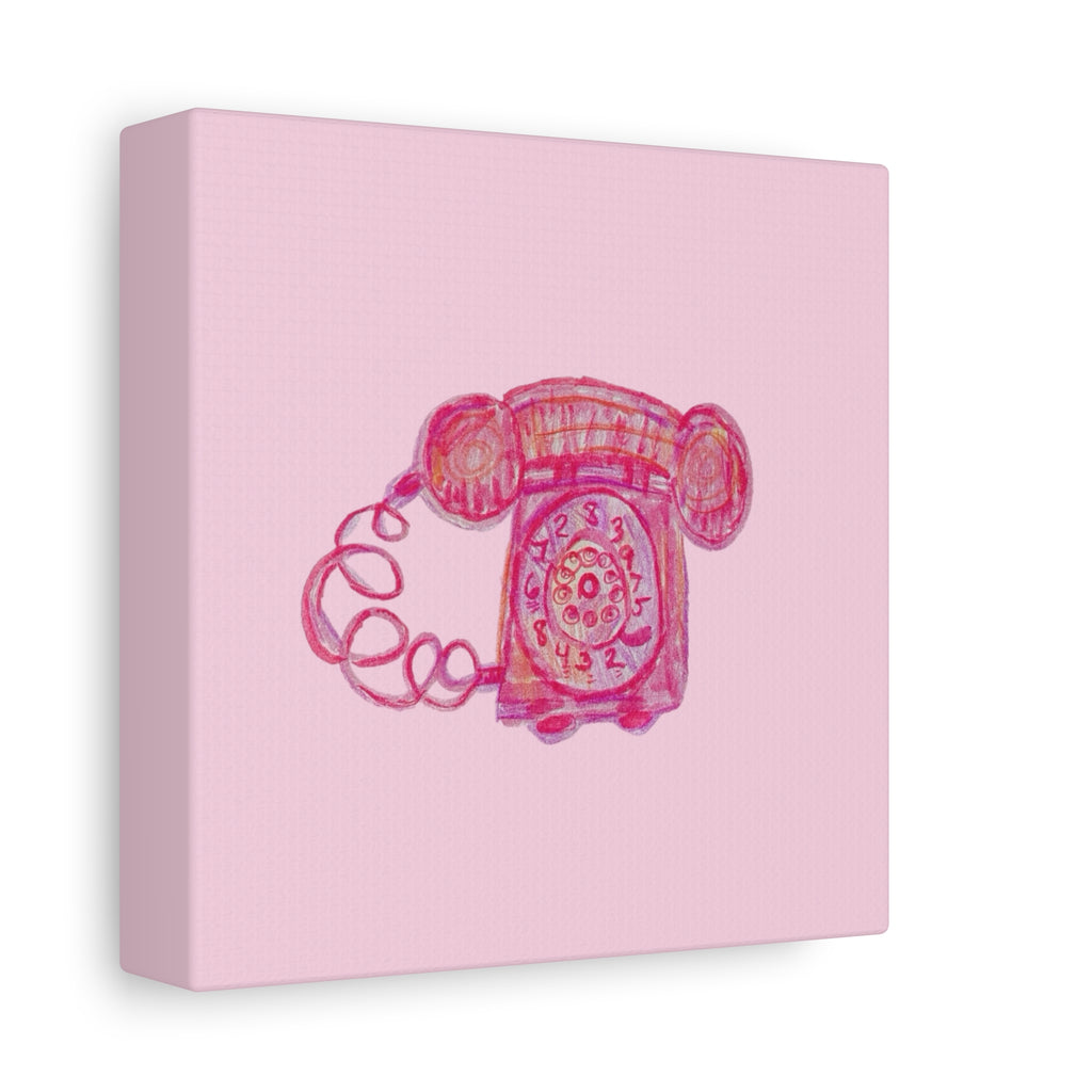 Vintage Pink Rotary Telephone Matte Wall Art Canvas