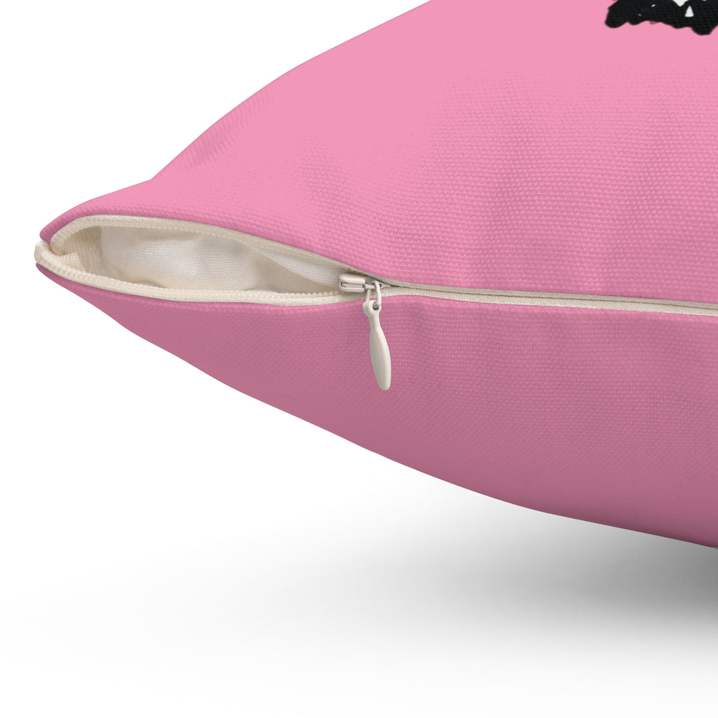 "Poppy the Puppy" Pink & Black Puppy Dog Decorative Square Throw Pillow Design