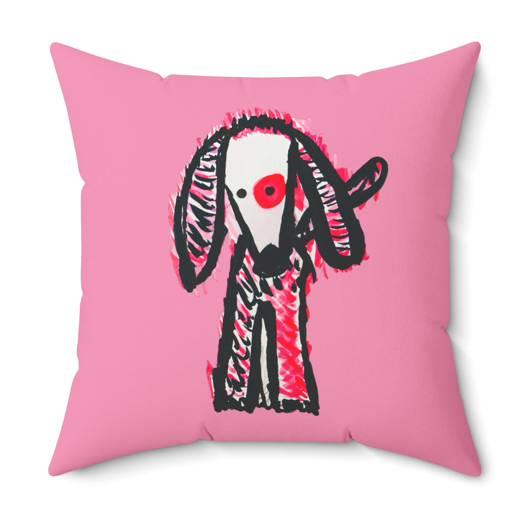 "Poppy the Puppy" Pink & Black Puppy Dog Decorative Square Throw Pillow Design