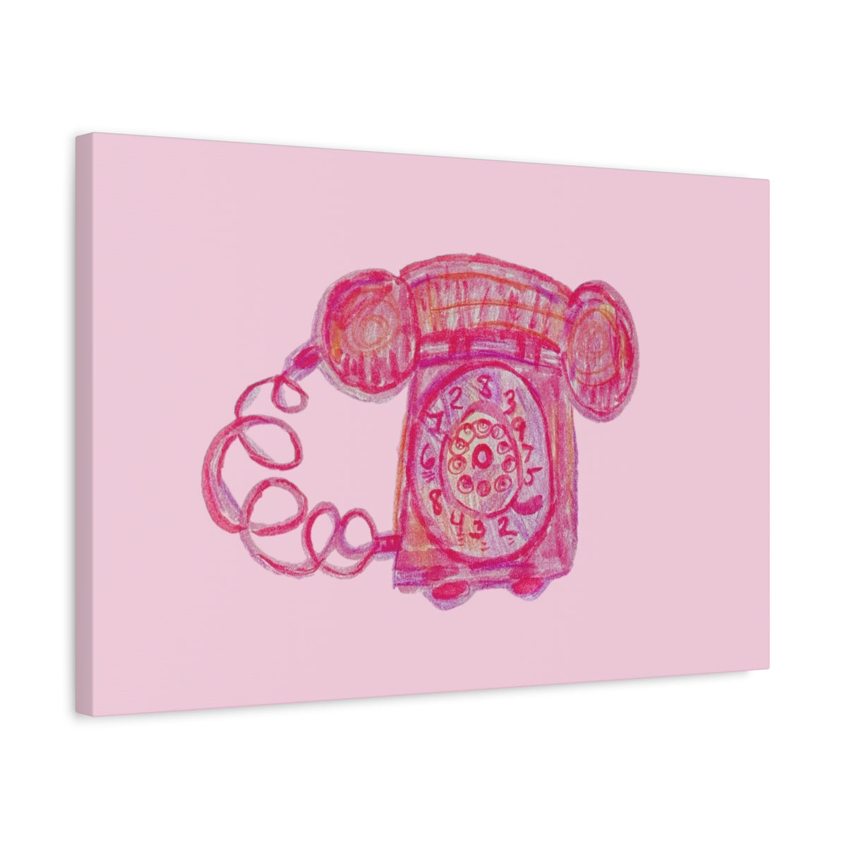 Vintage Pink Rotary Telephone Matte Wall Art Canvas