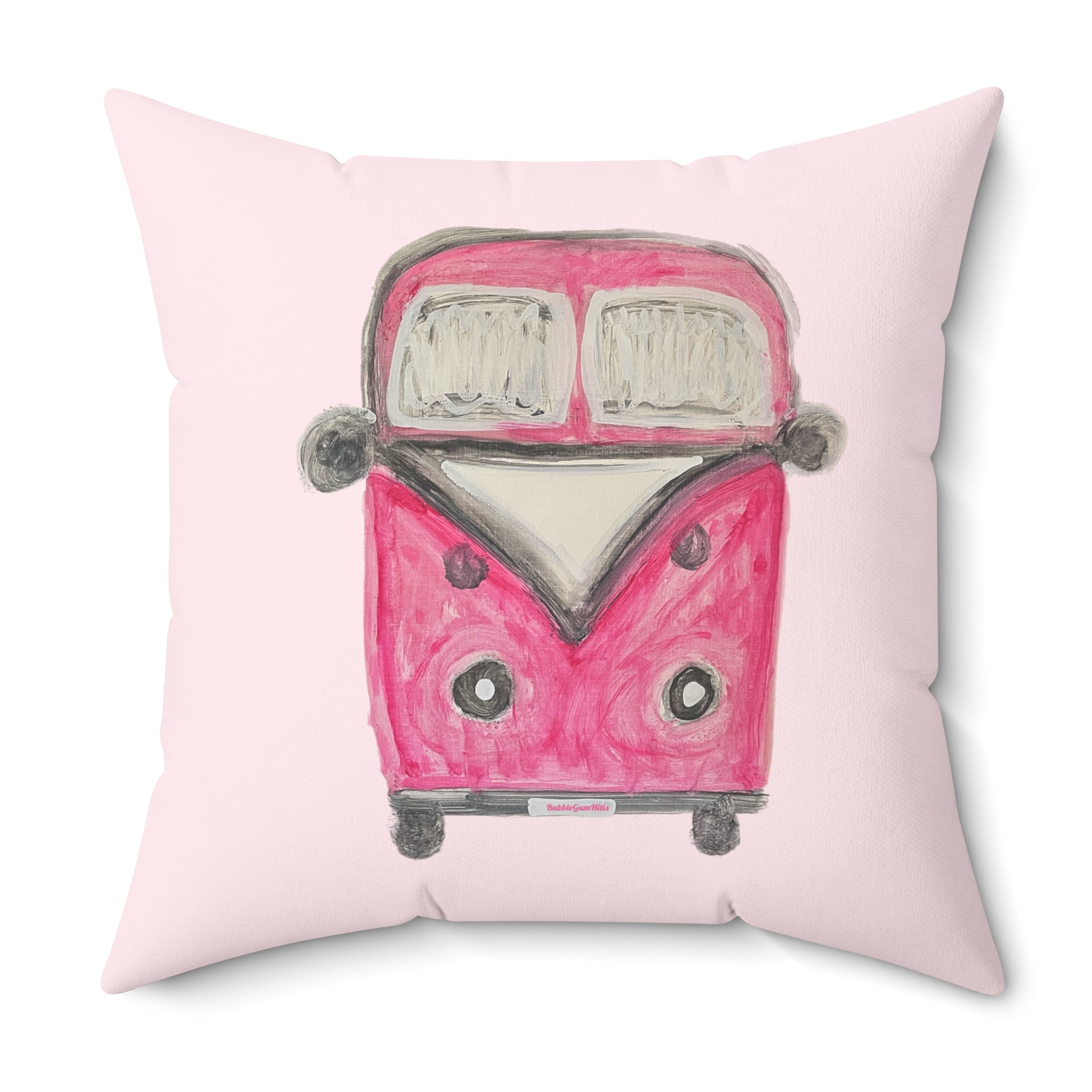 Pink Vintage Surfer Punch Buggy Van Decorative Pillow — Retro Camper