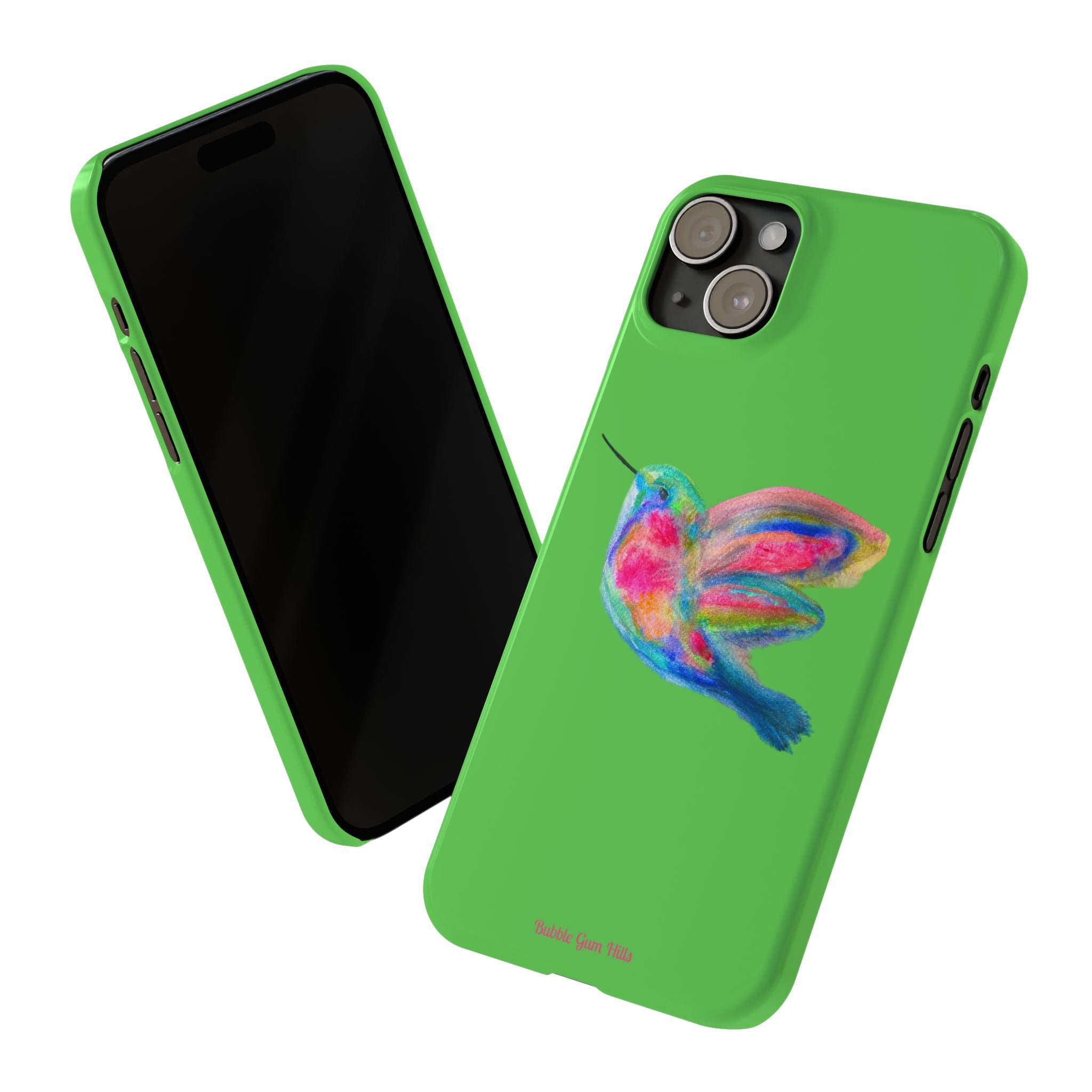 Colorful Hummingbird Slim Phone Case — Bright Green Watercolor Design
